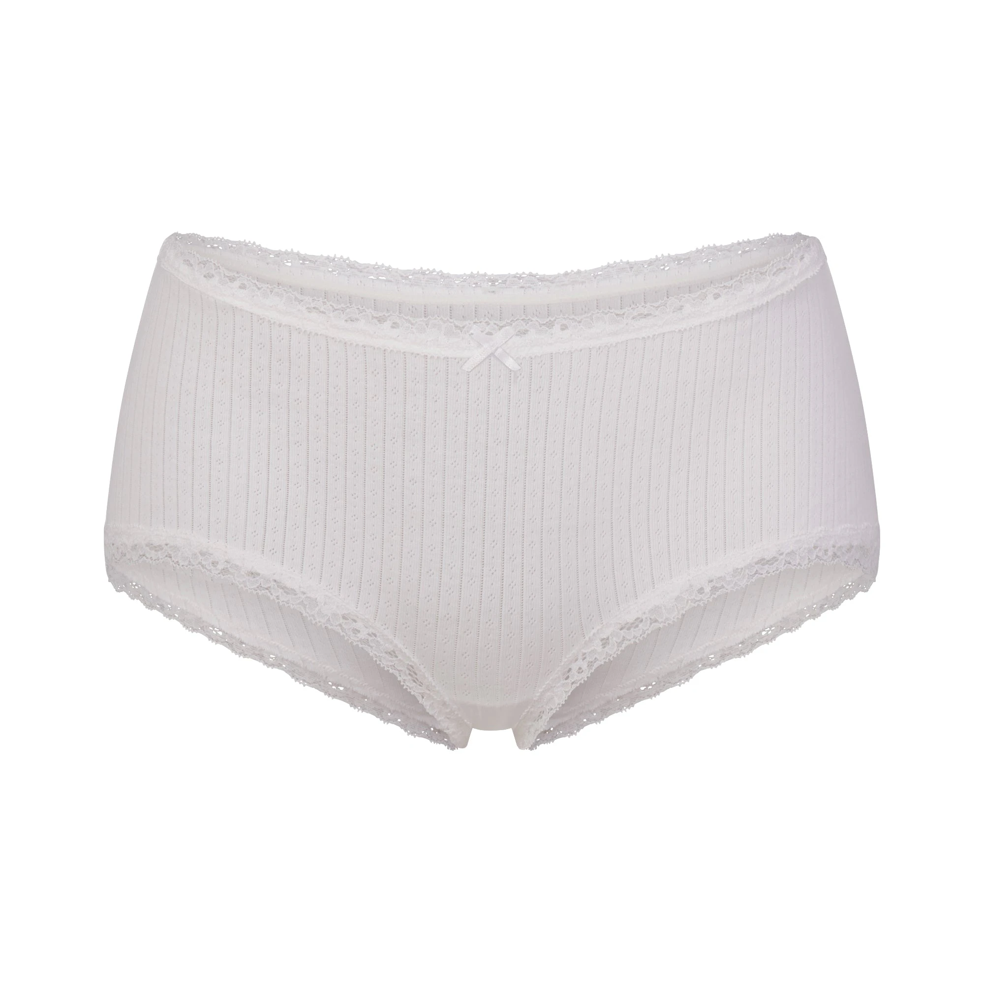 LIGHTWEIGHT COTTON POINTELLE LACE BOY SHORT | SNOW FLAT ON A WHITE BACKGROUND | FLT