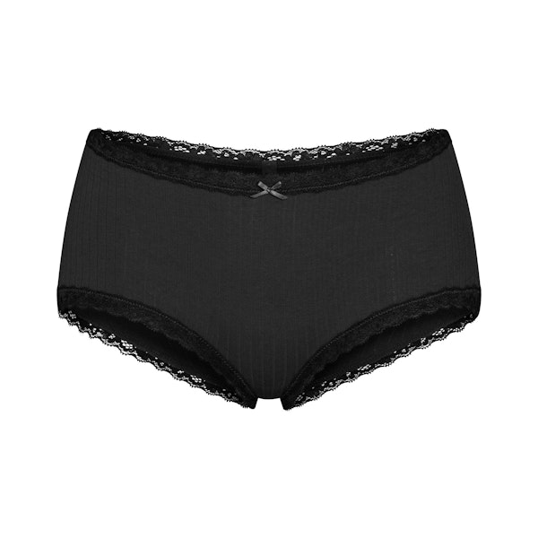 LIGHTWEIGHT COTTON POINTELLE LACE BOY SHORT | SOOT TONAL FLAT ON A WHITE BACKGROUND | FLT