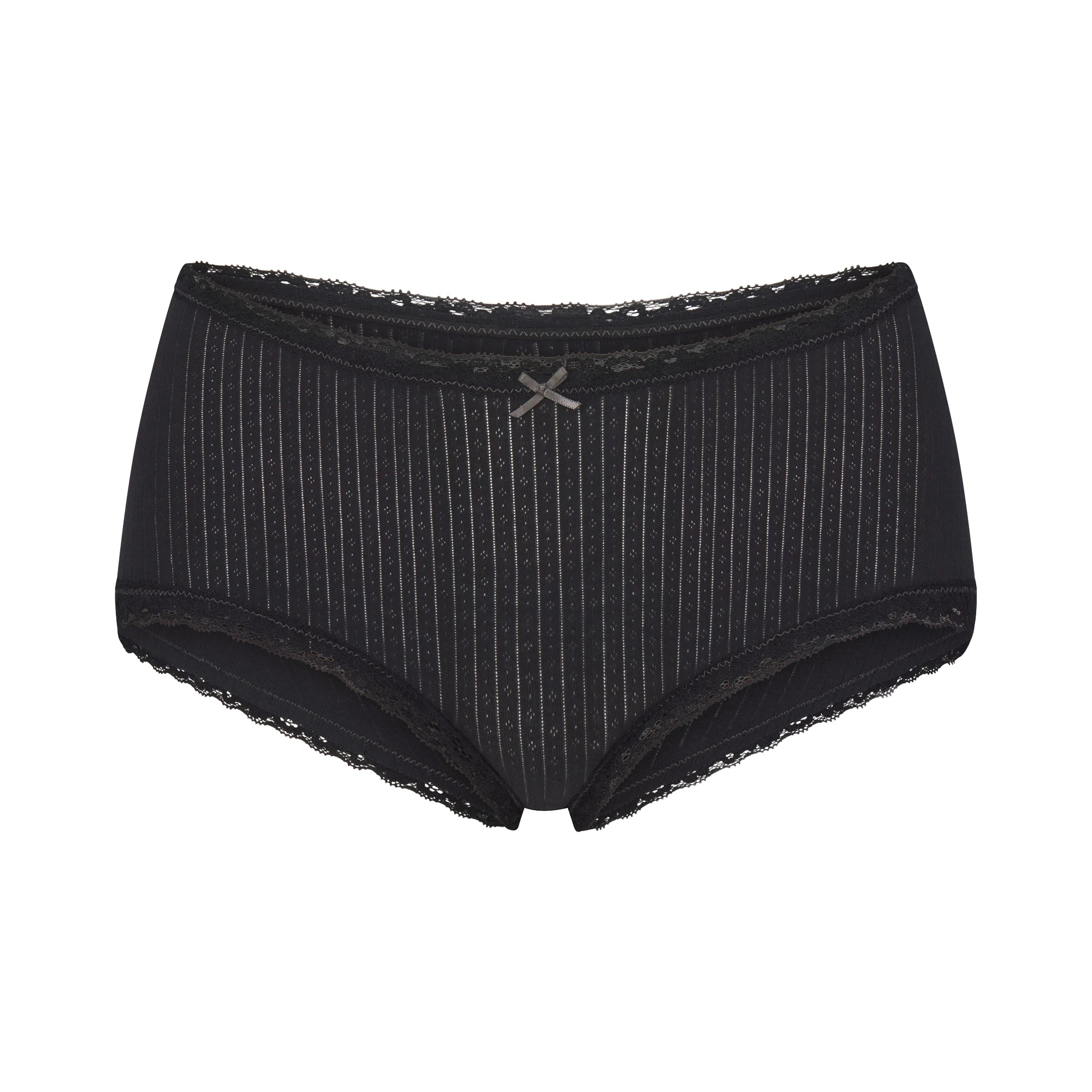 LIGHTWEIGHT COTTON POINTELLE LACE BOY SHORT | SOOT TONAL FLAT ON A WHITE BACKGROUND | FLT