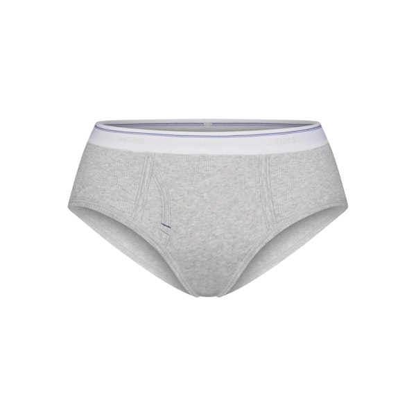 COTTON RIB HIPSTER | LIGHT HEATHER GREY STRIPE (HIPSTERS, PANTIES) FLAT ON A WHITE BACKGROUND | FLT