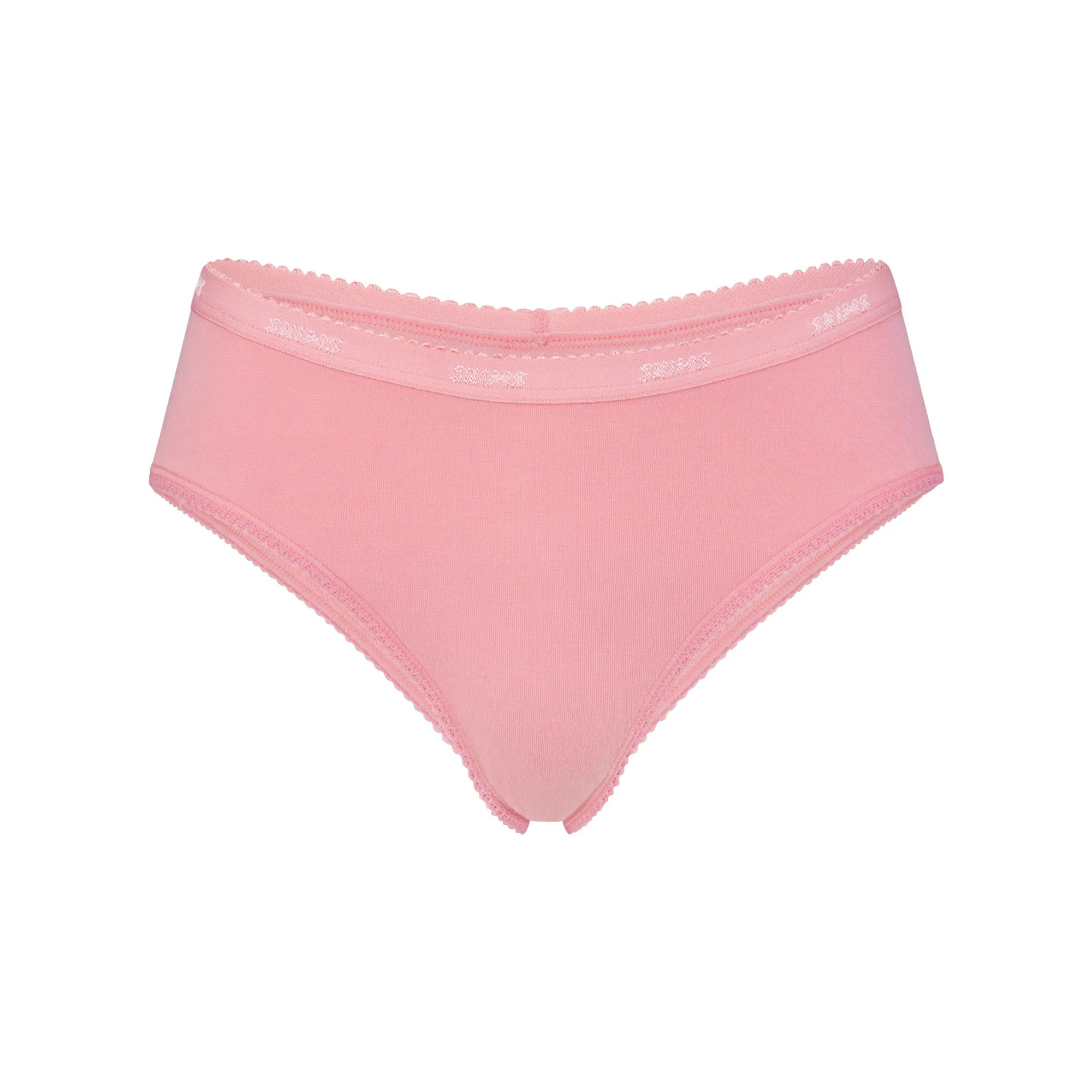 LIGHTWEIGHT COTTON LOGO PICOT HIPSTER | MELON TONAL FLAT ON A WHITE BACKGROUND | FLT