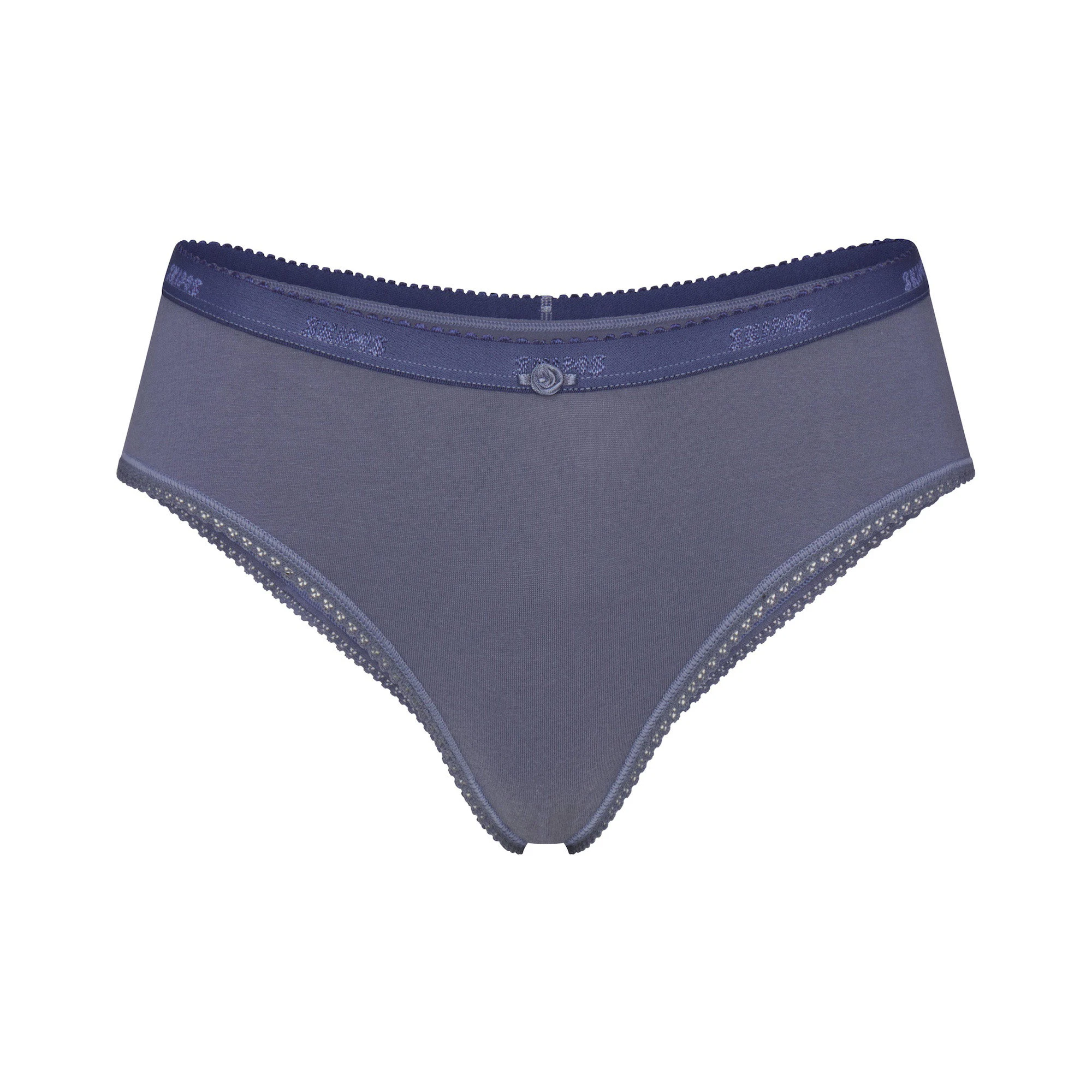 LIGHTWEIGHT COTTON PICOT LOGO HIPSTER | STEEL BLUE FLAT ON A WHITE BACKGROUND | FLT