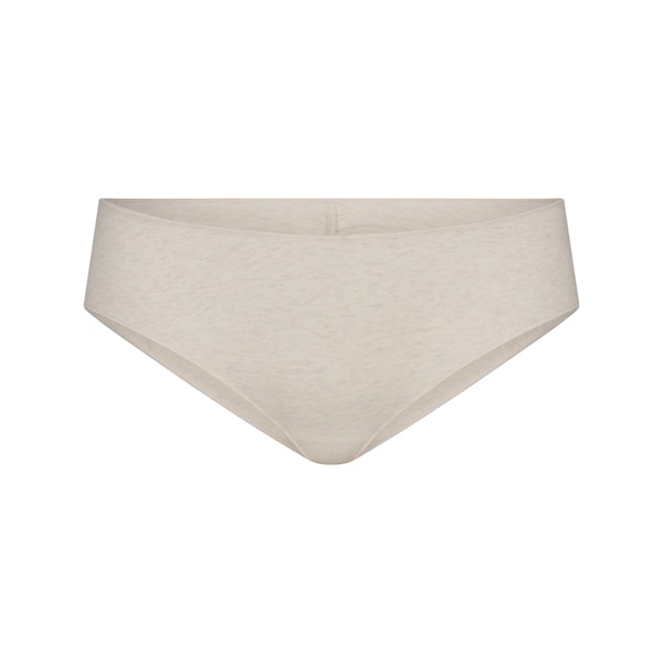 LIGHTWEIGHT COTTON RUCHED BACK HIPSTER | OATMEAL HEATHER FLAT ON A WHITE BACKGROUND | FLT