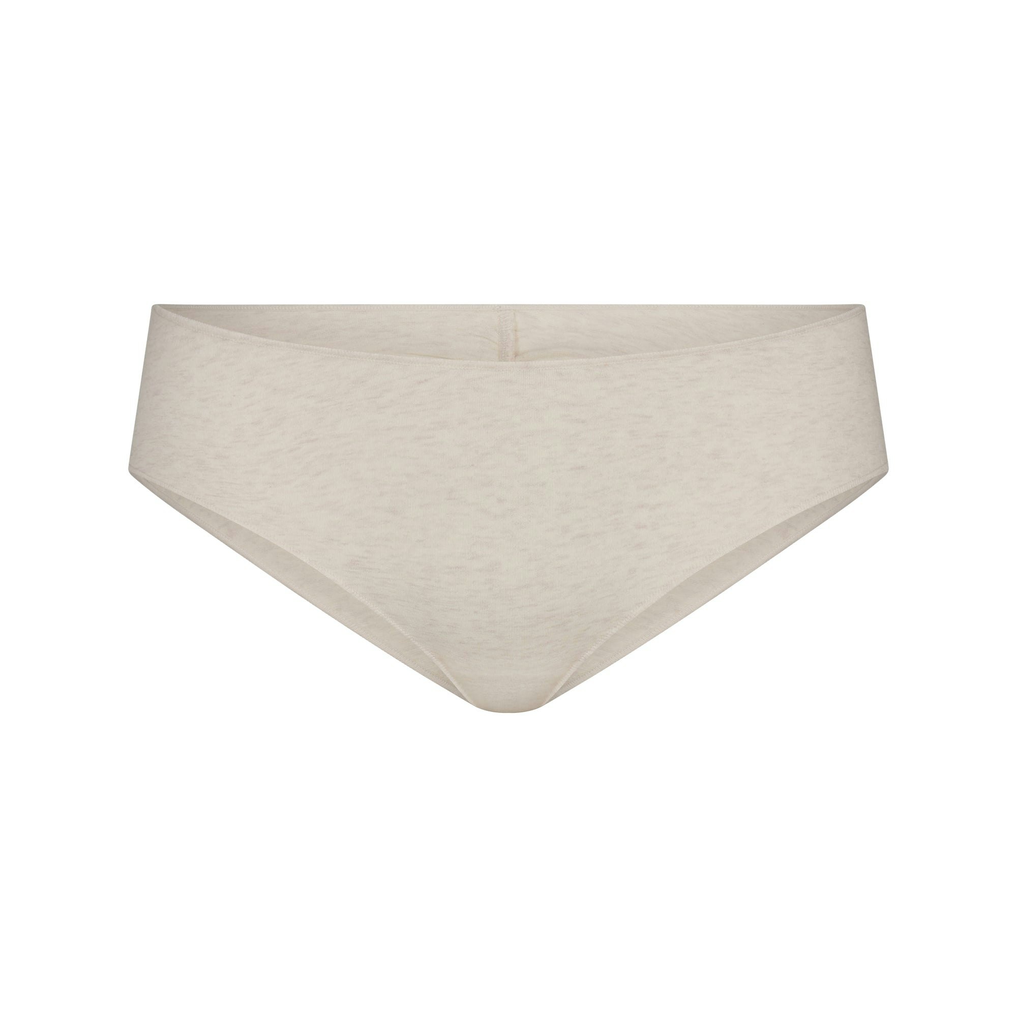 LIGHTWEIGHT COTTON RUCHED BACK HIPSTER | OATMEAL HEATHER FLAT ON A WHITE BACKGROUND | FLT