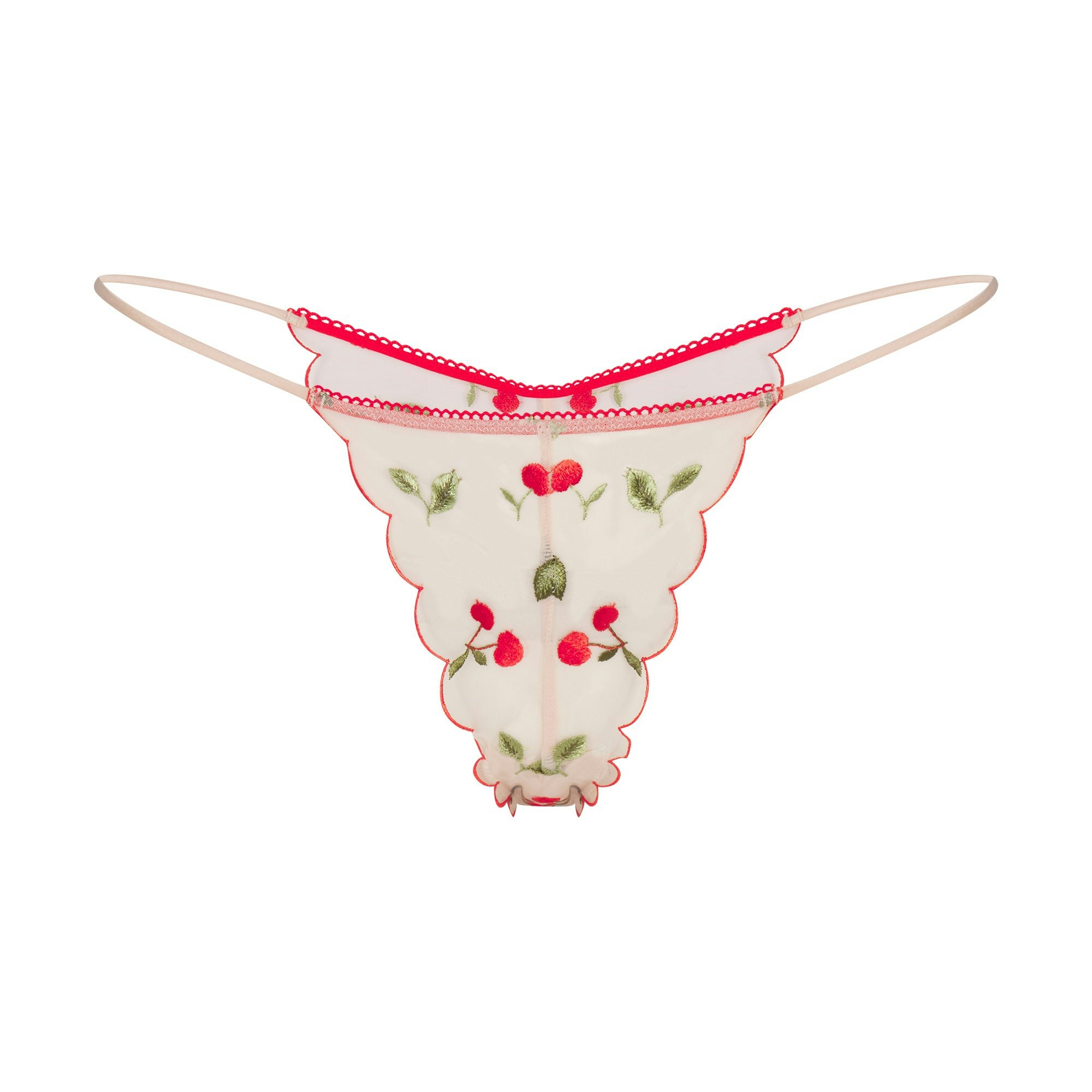 EMBROIDERED TULLE MINI SLIP DRESS AND TANGA SET | PRIMROSE CHERRY TULLE FLAT ON A WHITE BACKGROUND