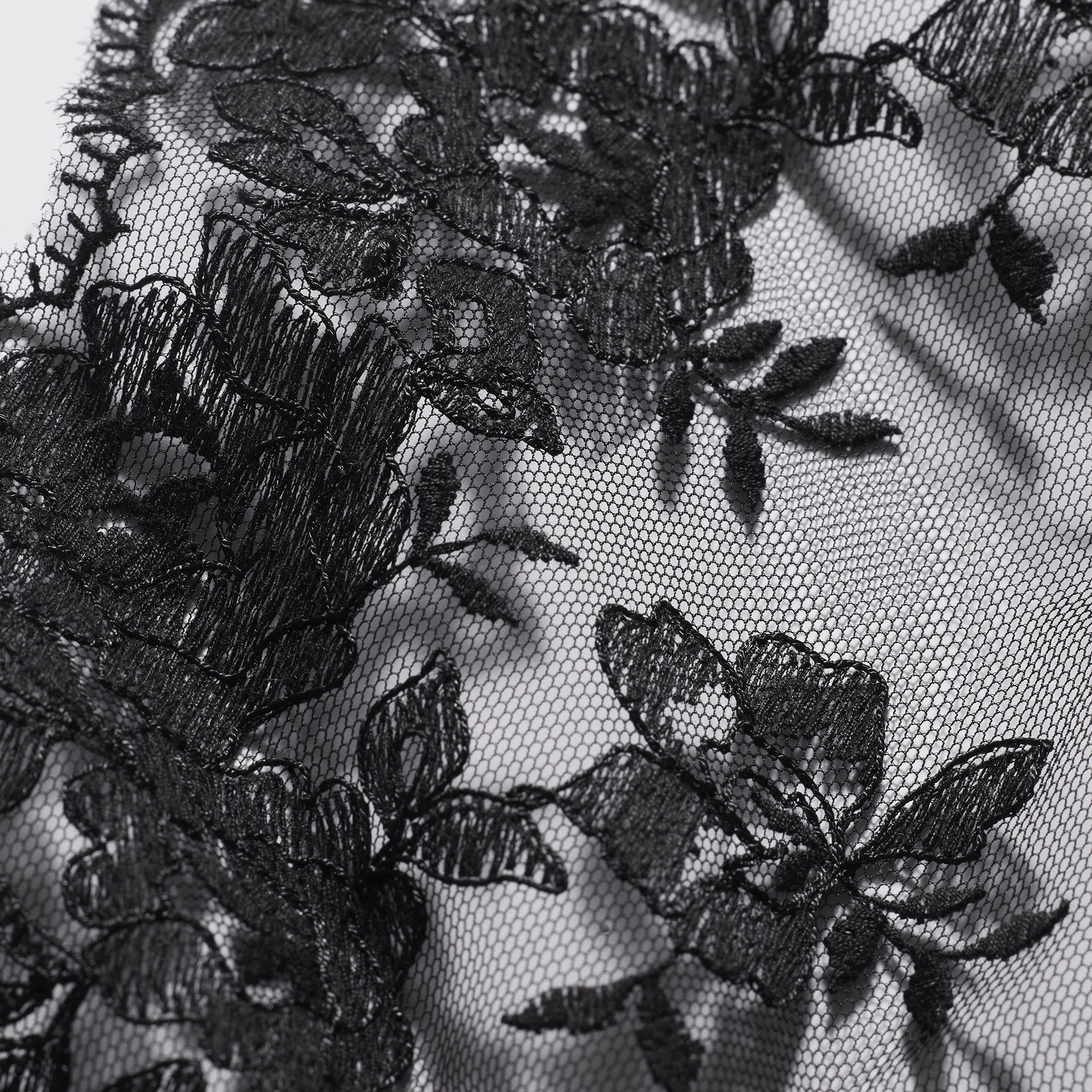 EMBROIDERED LINGERIE UNLINED CROTCHLESS TEDDY | ONYX ADDITIONAL FABRIC DETAILS