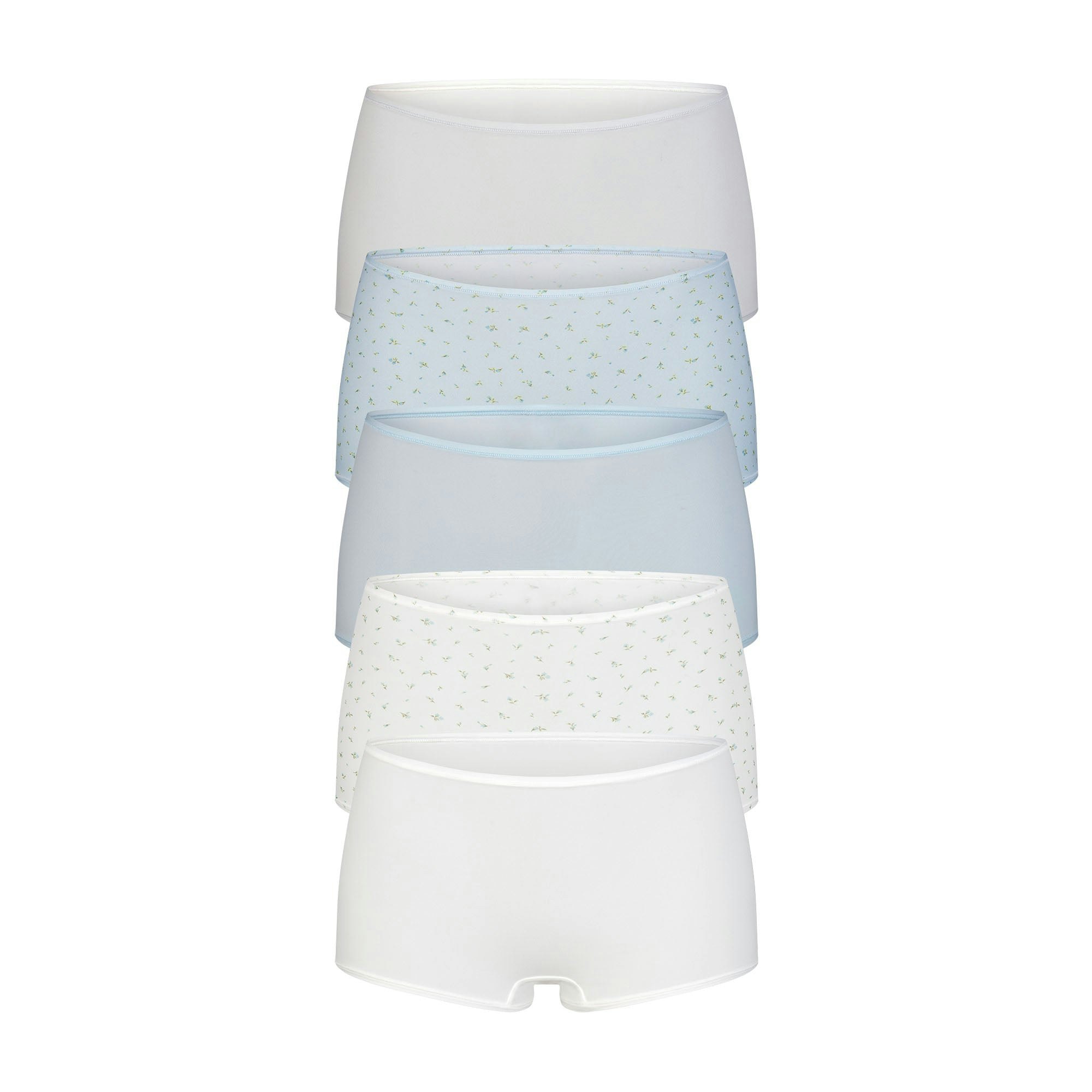 FITS EVERYBODY BOY SHORT 5-PACK | CELESTE ROSEBUD MULTI (BOY SHORTS, PANTIES) LAYS FLAT ON A WHITE BACKGROUND