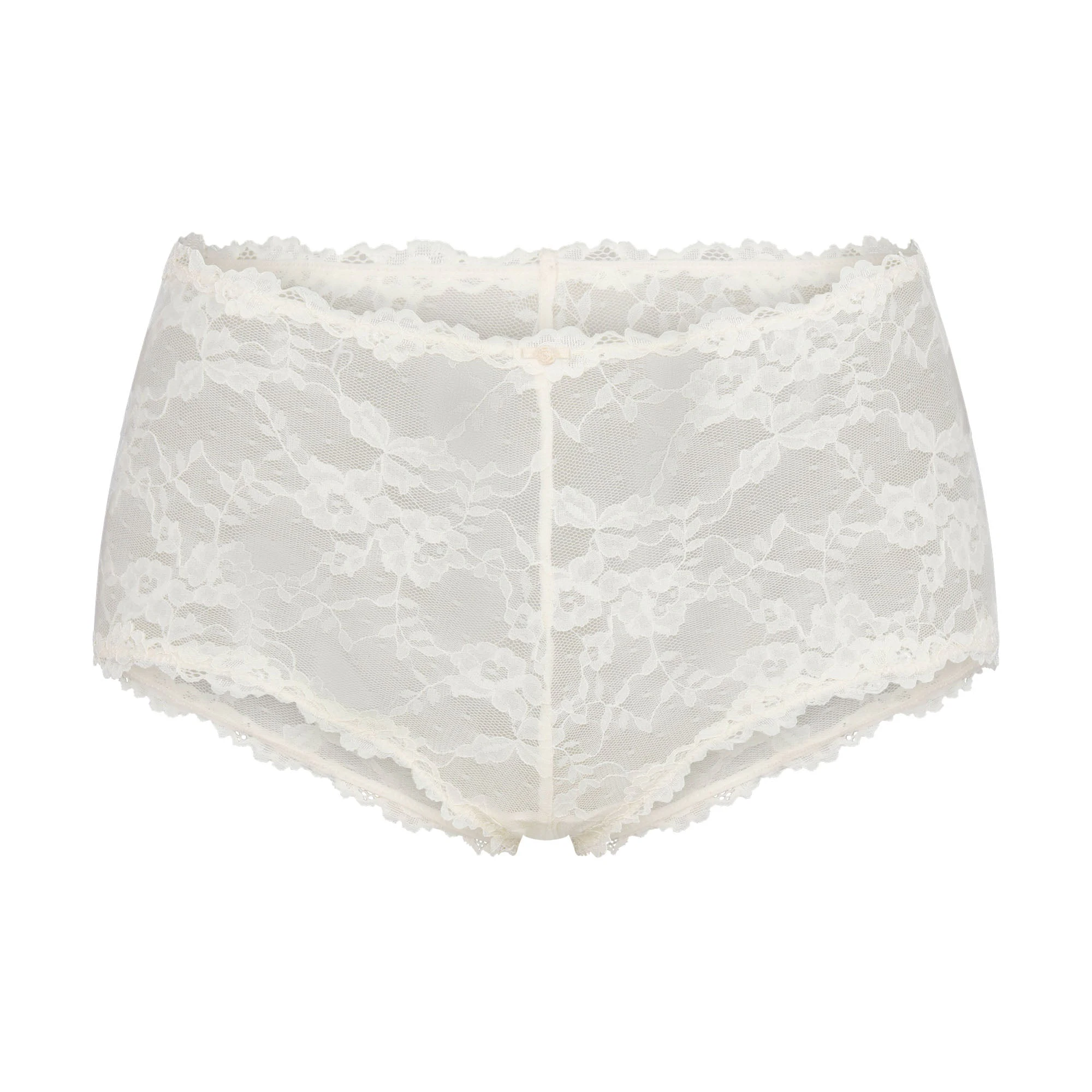 STRETCH LACE BOY SHORT | ECRU (BOY SHORTS) FLAT ON A WHITE BACKGROUND | FLT