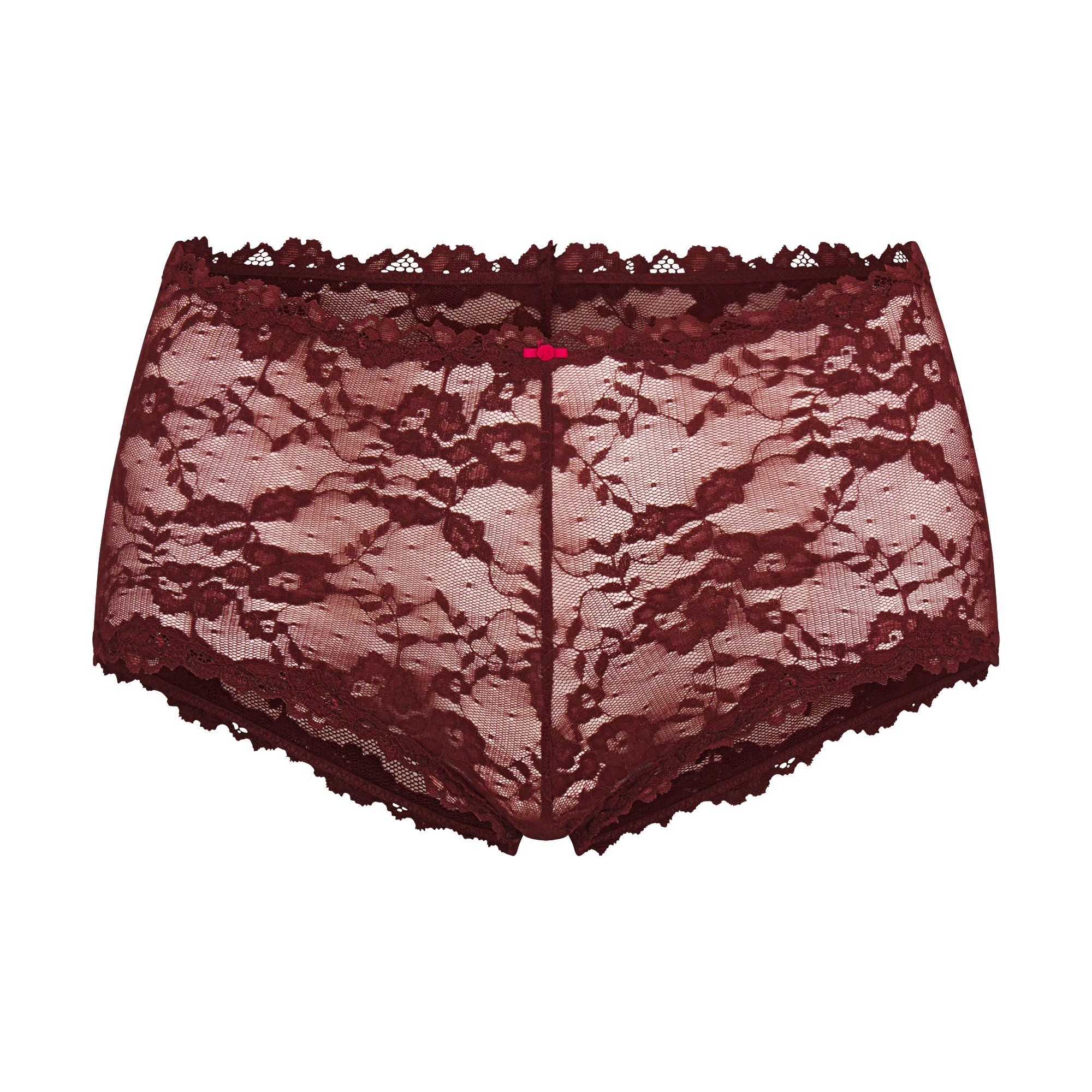 STRETCH LACE BOY SHORT | OXBLOOD (BOY SHORTS) FLAT ON A WHITE BACKGROUND | FLT
