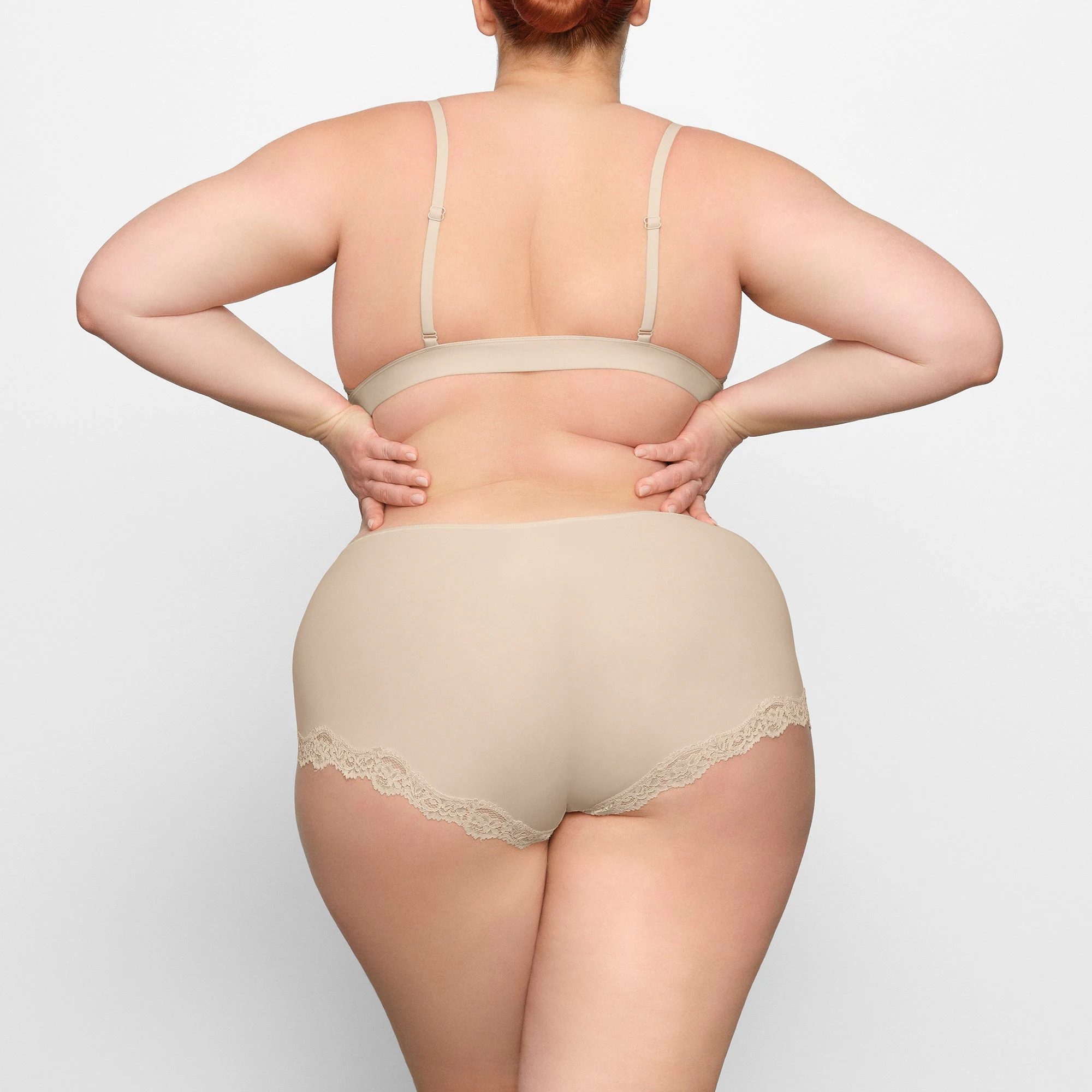 FITS EVERYBODY LACE BOY SHORT WORN BY A MODEL IN BACK VIEW