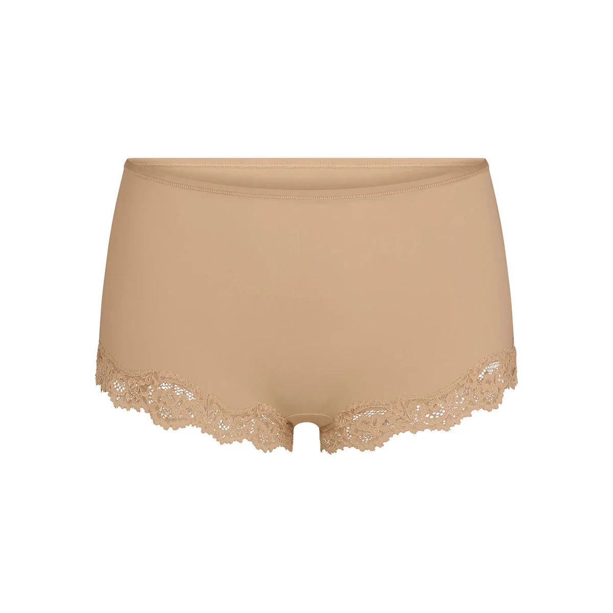 FITS EVERYBODY LACE BOY SHORT LAYS FLAT ON A WHITE BACKGROUND