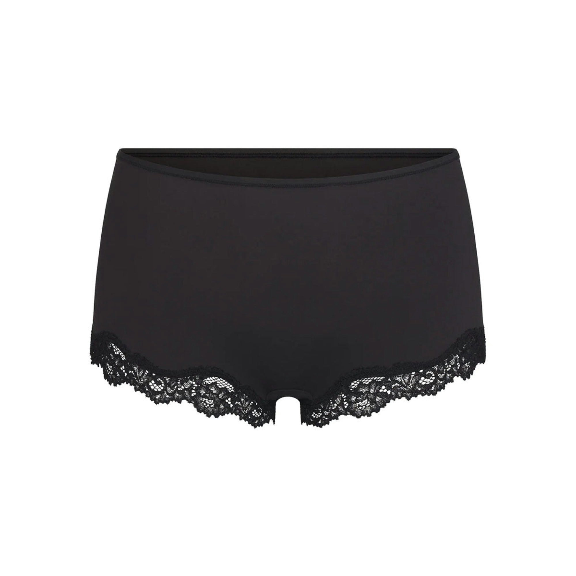 FITS EVERYBODY LACE BOY SHORT | ONYX (BOY SHORTS, PANTIES) LAYS FLAT ON A WHITE BACKGROUND | FLT