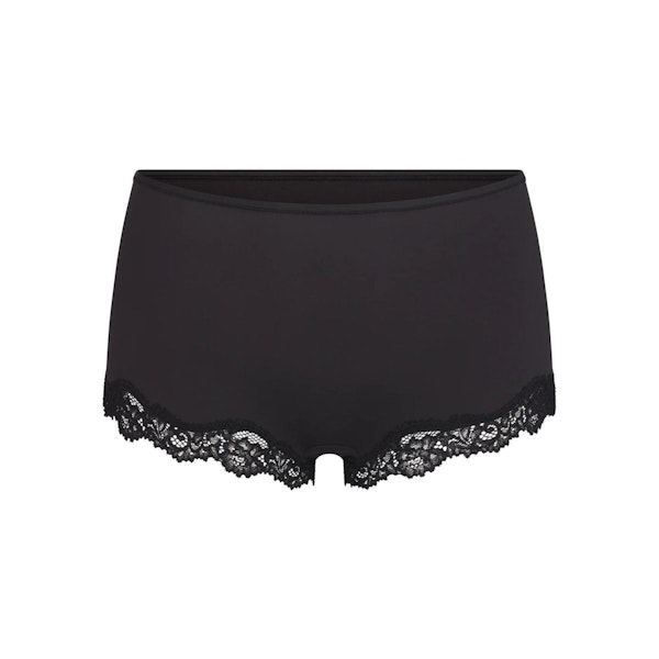 FITS EVERYBODY LACE BOY SHORT | ONYX (BOY SHORTS, PANTIES) LAYS FLAT ON A WHITE BACKGROUND | FLT