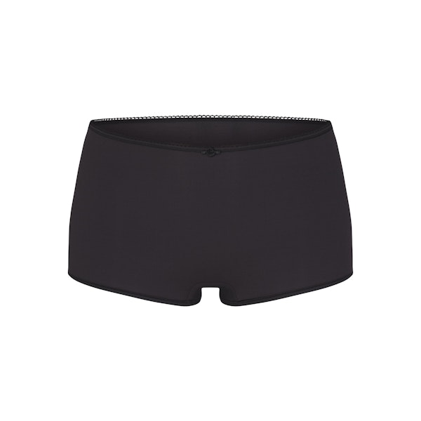 FITS EVERYBODY PICOT TRIM BOY SHORT | ONYX (BOY SHORTS, PANTIES) LAYS FLAT ON A WHITE BACKGROUND | FLT