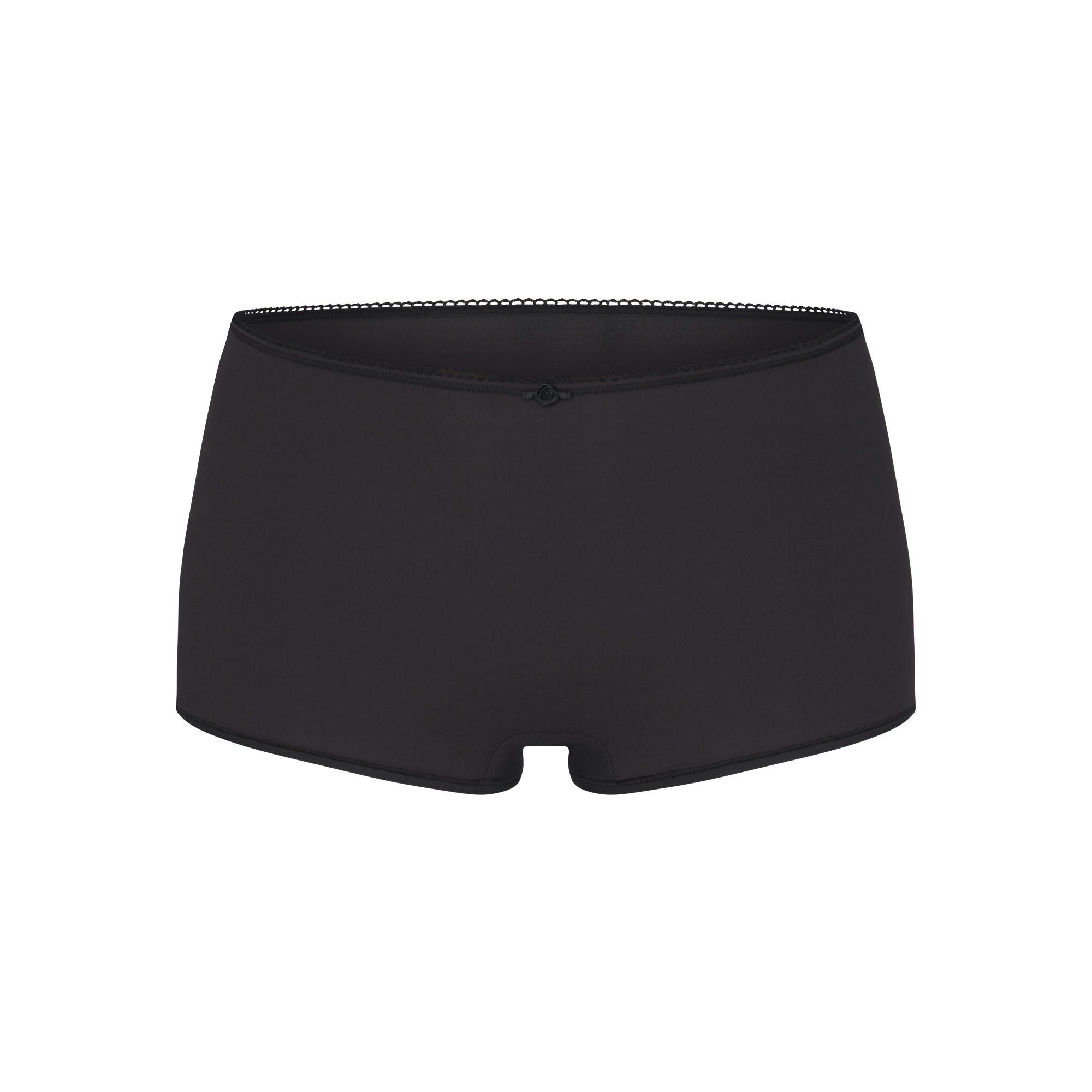 FITS EVERYBODY PICOT TRIM BOY SHORT | ONYX (BOY SHORTS, PANTIES) LAYS FLAT ON A WHITE BACKGROUND | FLT