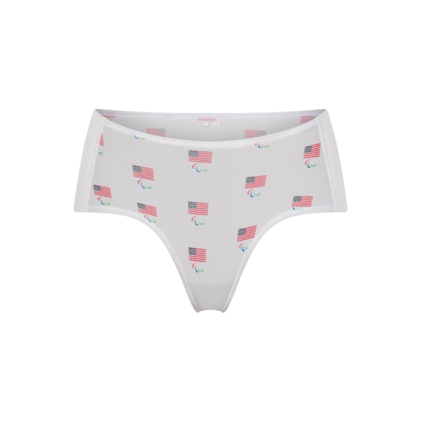 SKIMS FOR TEAM USA FITS EVERYBODY ADAPTIVE  PARALYMPIC BOY SHORT | WHITE (BOY SHORTS, PANTIES) FLAT ON A WHITE BACKGROUND | FLT