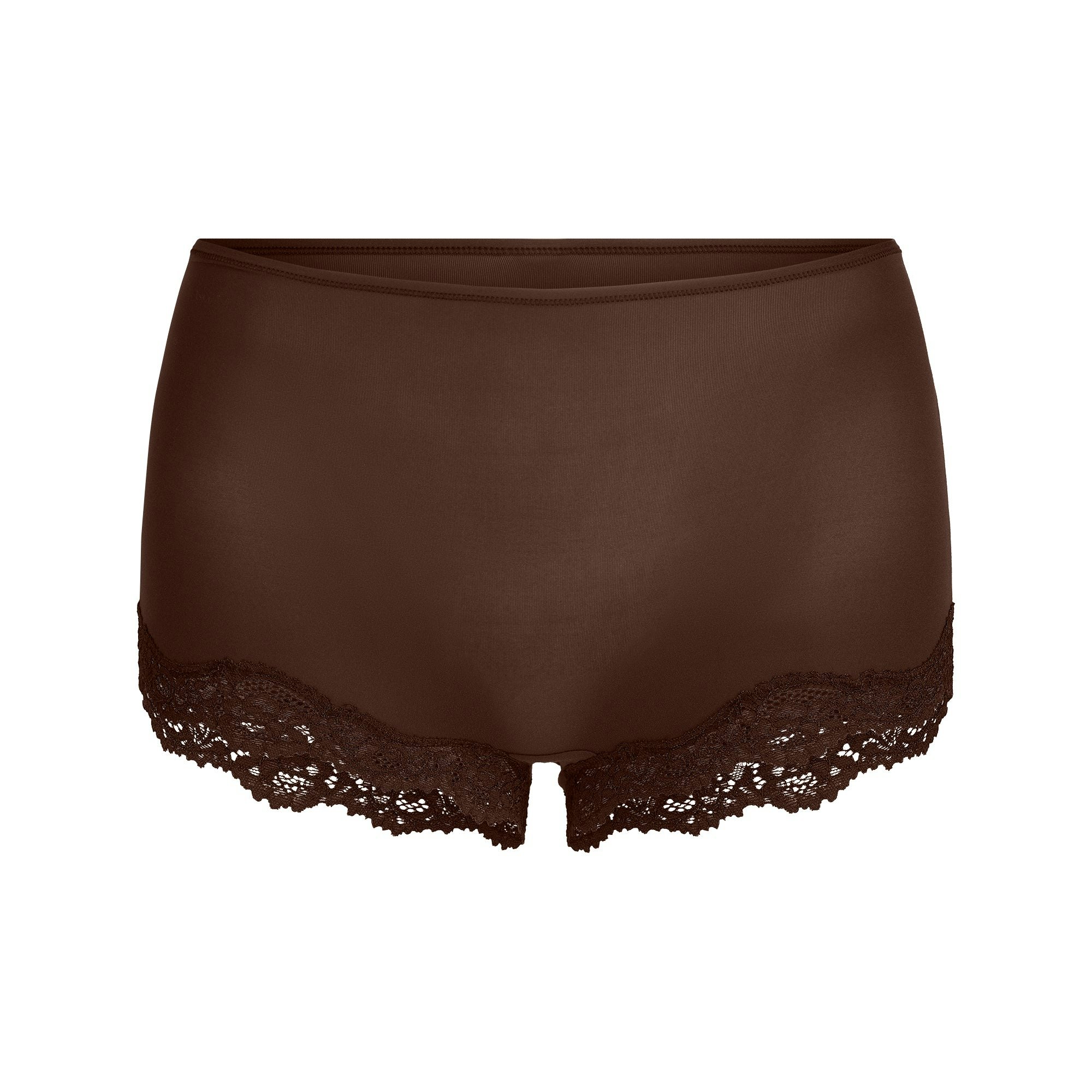 FITS EVERYBODY LACE BOY SHORT | ESPRESSO FLAT ON A WHITE BACKGROUND | FLT