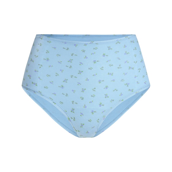 COTTON JERSEY FULL BRIEF | POWDER BLUE MICRO FLORAL FLAT ON A WHITE BACKGROUND | FLT