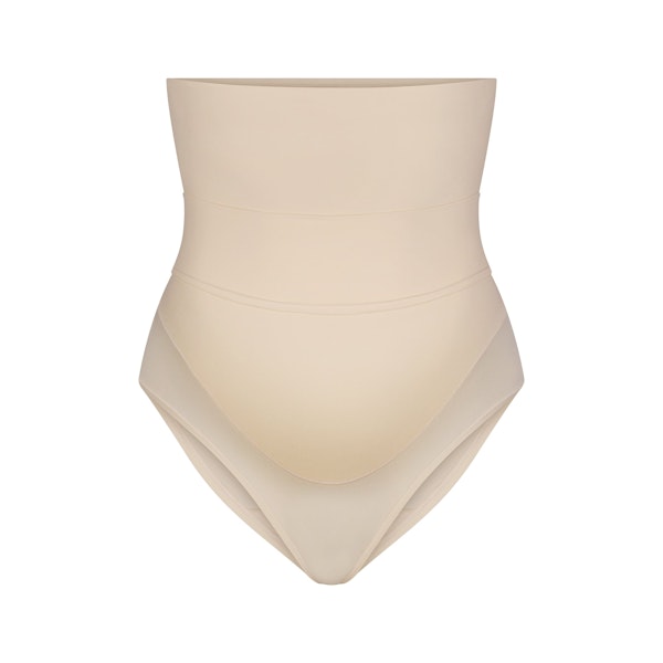 FITS EVERYBODY MATERNITY BANDED HIGH-WAISTED BRIEF | SAND (BRIEFS, PANTIES) LAYS FLAT ON A WHITE BACKGROUND | FLT