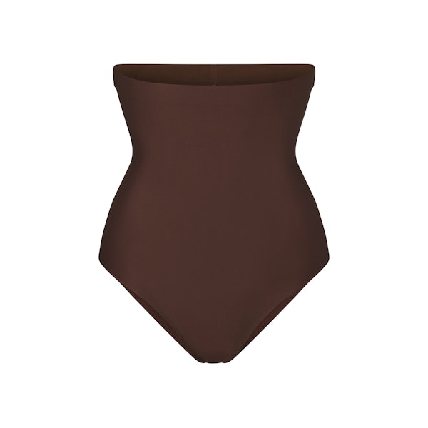SKIMS BODY HIGH-WAISTED BRIEF | COCOA (SHAPEWEAR BRIEFS, SHAPEWEAR) LAYS FLAT ON A WHITE BACKGROUND