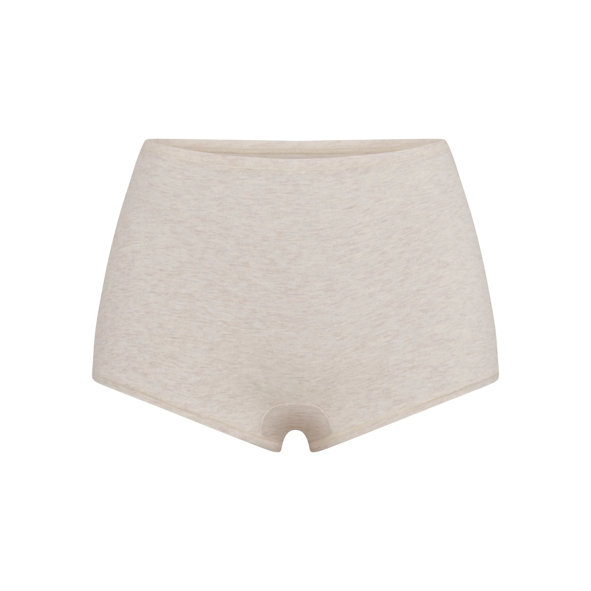 COTTON JERSEY BOY SHORT | OATMEAL HEATHER (BOY SHORTS) FLAT ON A WHITE BACKGROUND | FLT