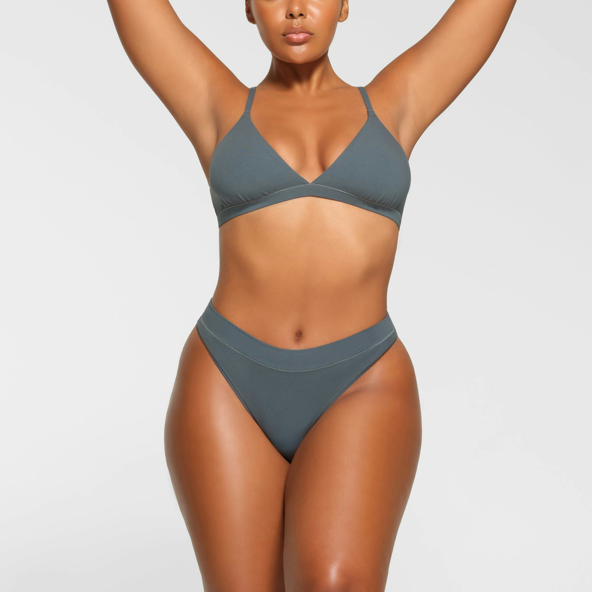 COTTON JERSEY CHEEKY TANGA WORN BY A MODEL IN FRONT VIEW