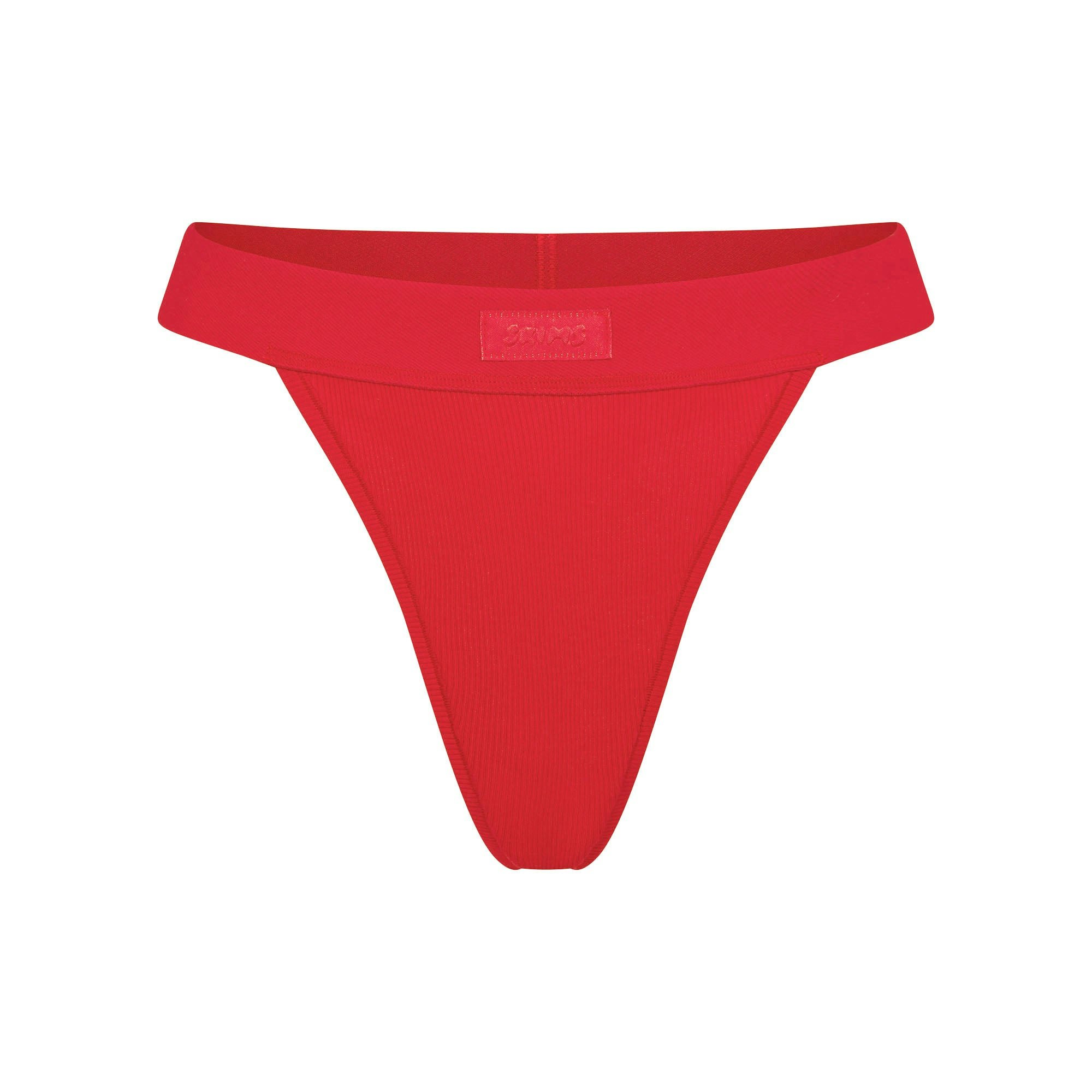 COTTON RIB THONG CRANBERRY FLAT ON A WHITE BACKGROUND | FLT | FLT
