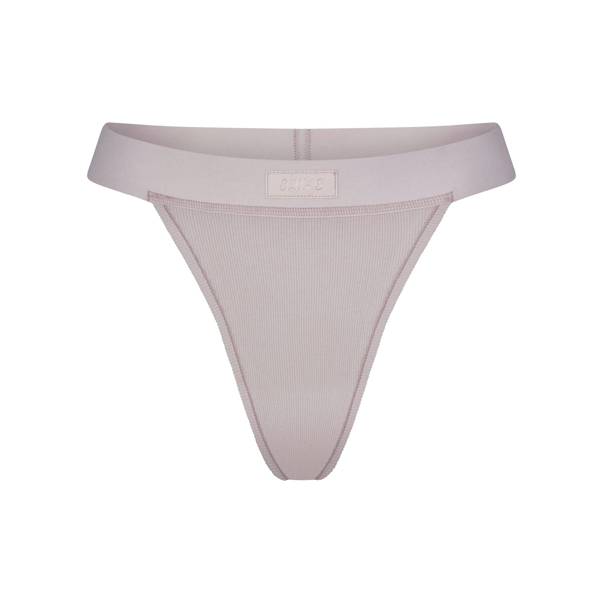 COTTON RIB THONG | OYSTER FLAT ON A WHITE BACKGROUND