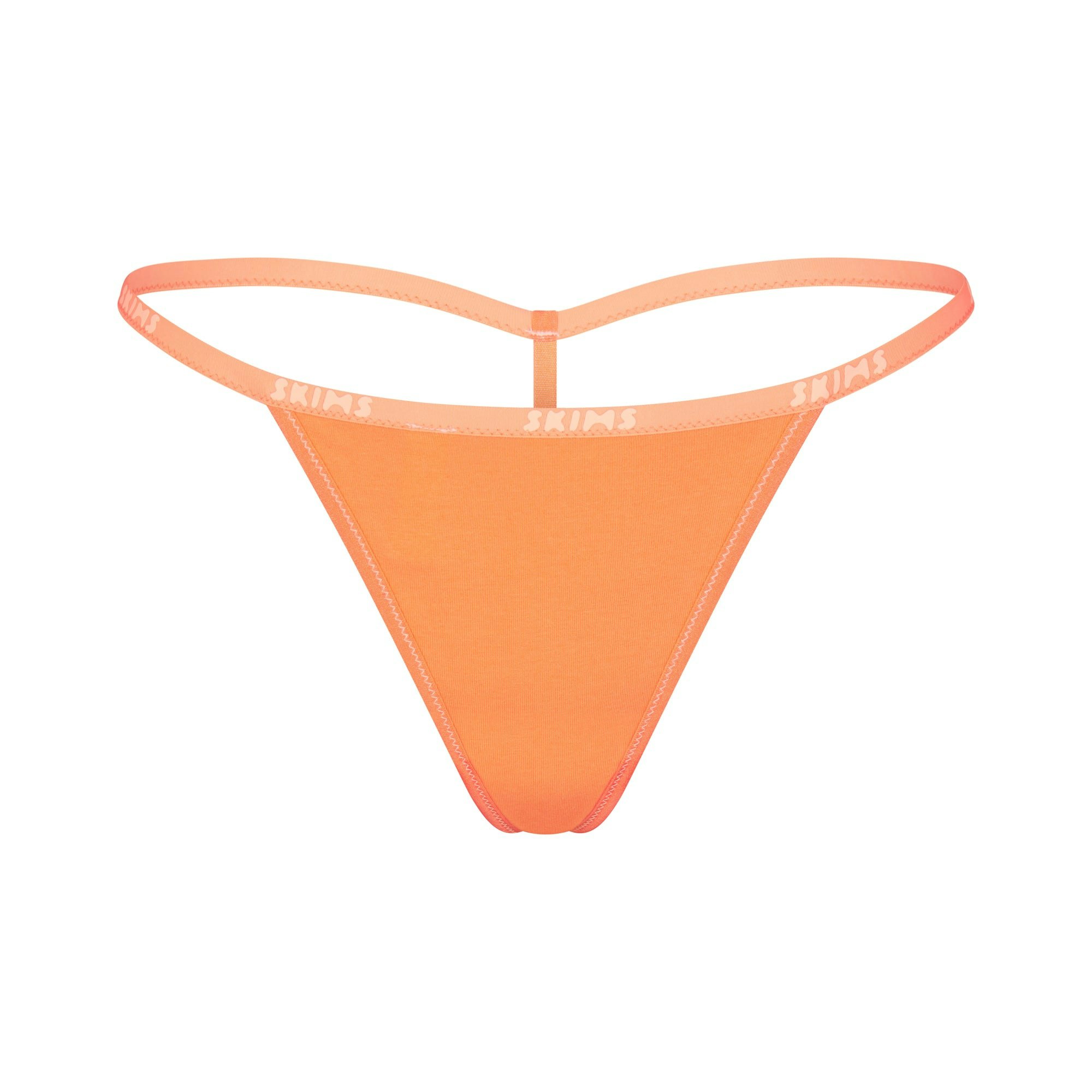 COTTON LOGO STRING THONG | APRICOT (THONGS, PANTIES) LAYS FLAT ON A WHITE BACKGROUND