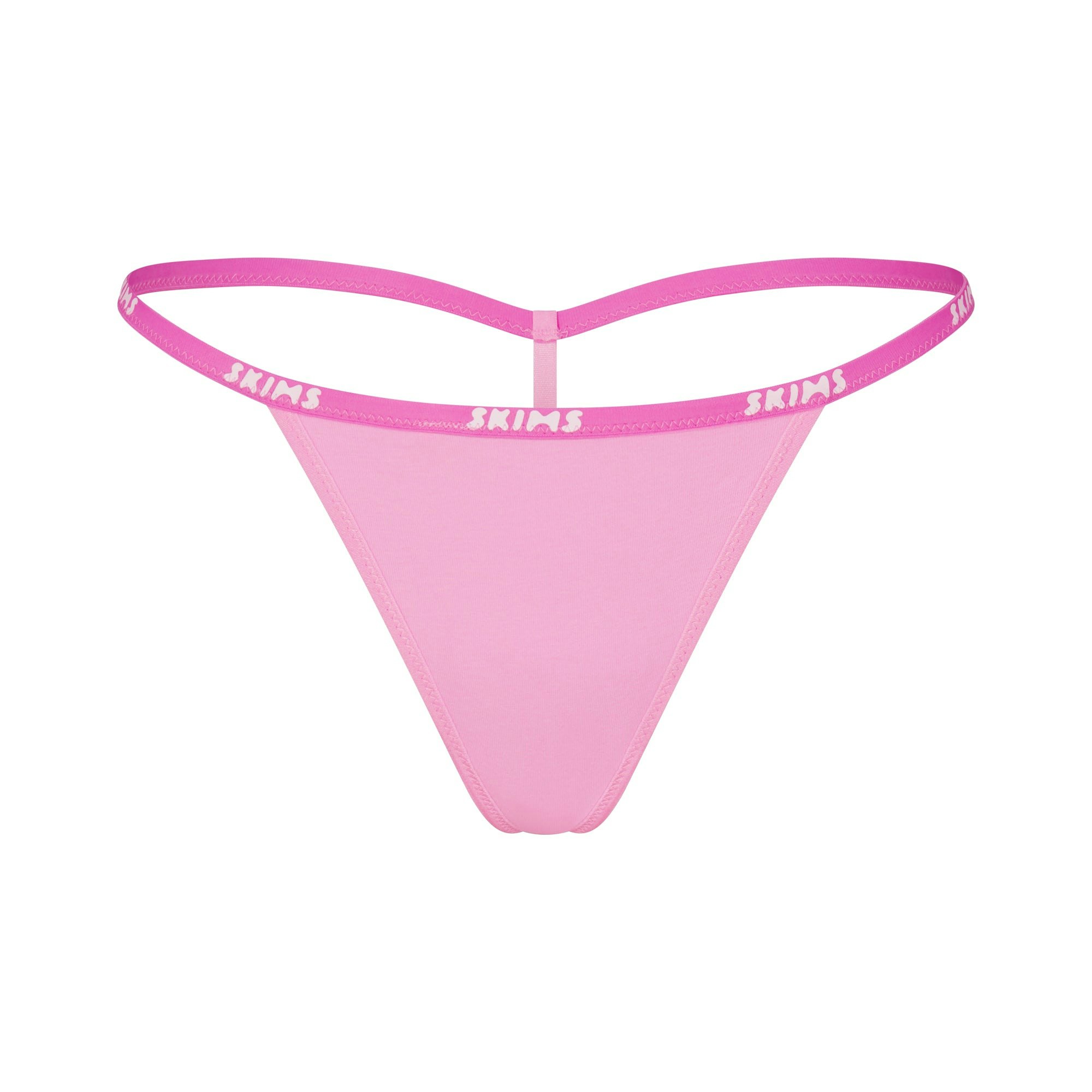 COTTON LOGO STRING THONG LAYS FLAT ON A WHITE BACKGROUND