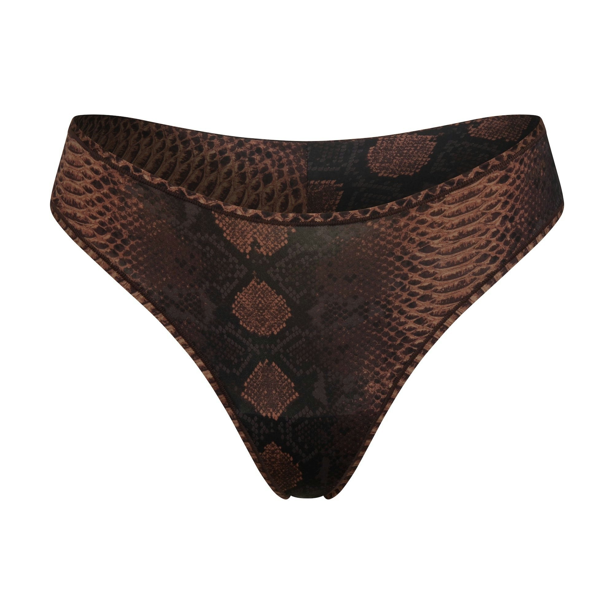 SHINE FOUNDATIONS THONG | ESPRESSO SNAKESKIN PRINT (THONGS) FLAT ON A WHITE BACKGROUND | FLT
