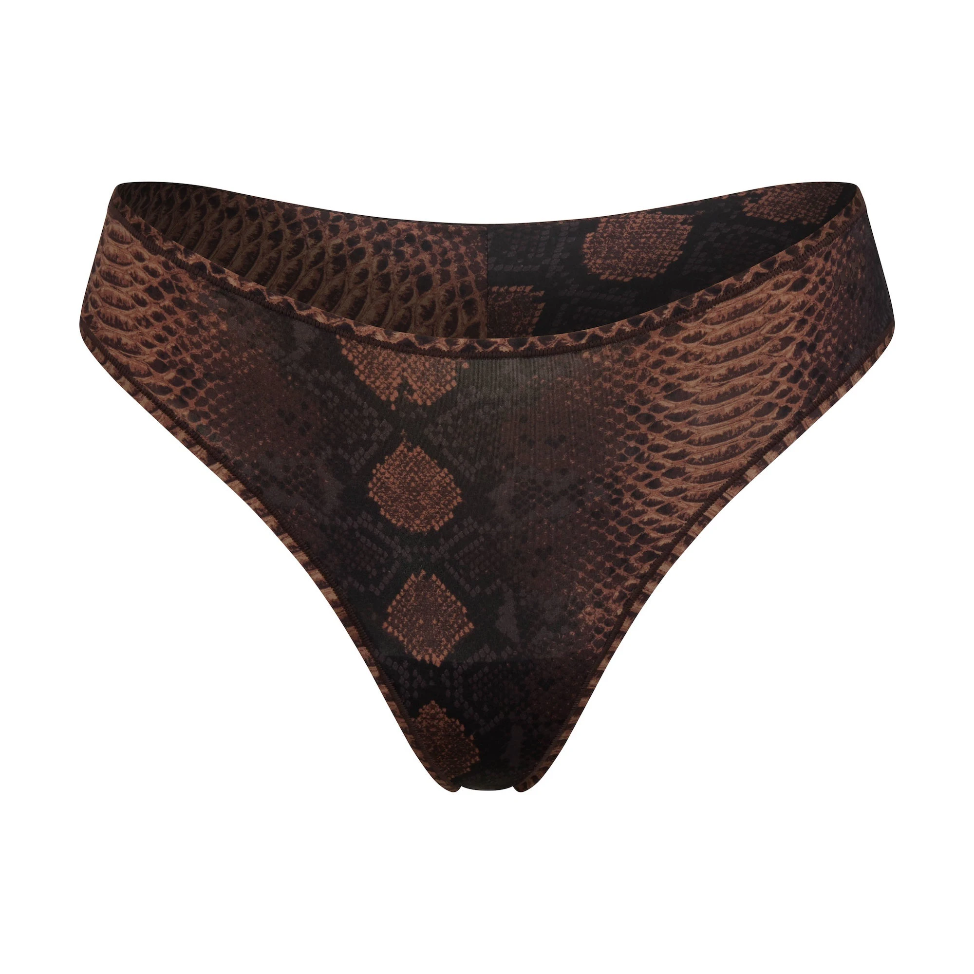 SHINE FOUNDATIONS THONG | ESPRESSO SNAKESKIN PRINT (THONGS) FLAT ON A WHITE BACKGROUND | FLT