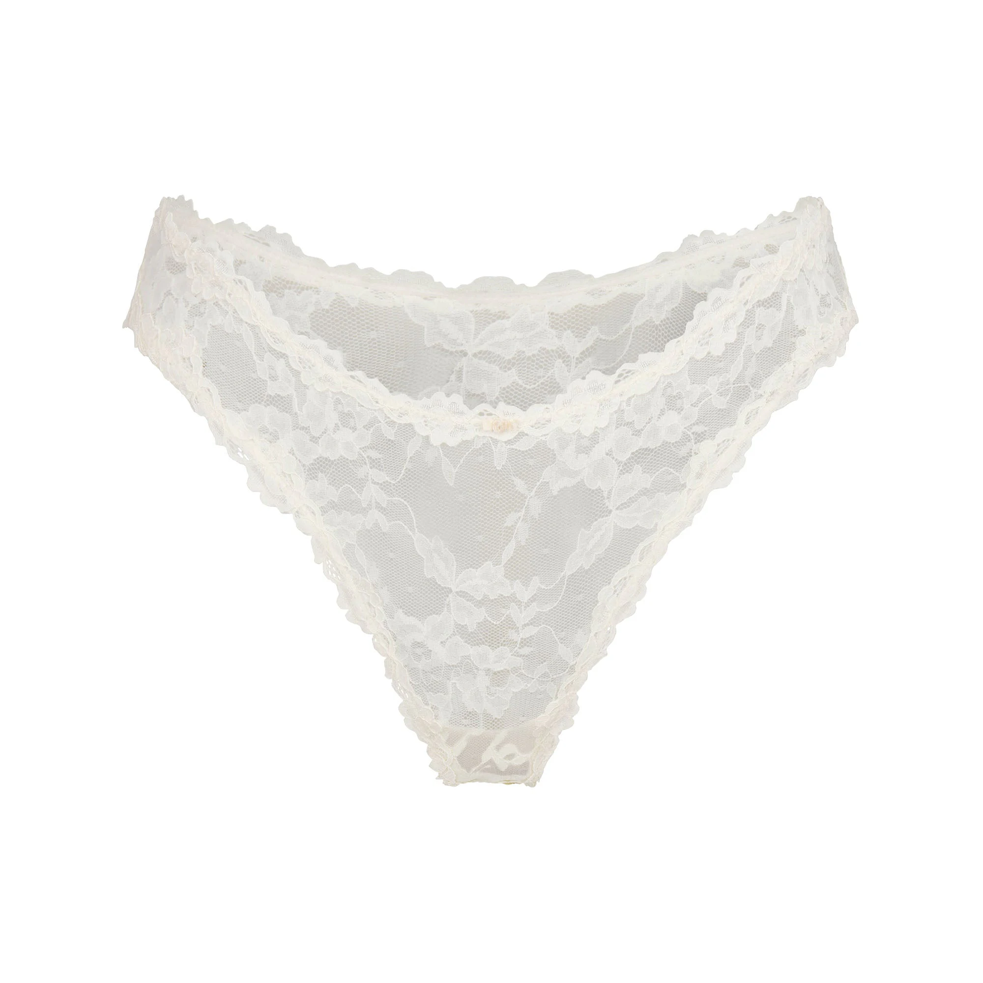 STRETCH LACE DIPPED THONG | ECRU (THONGS) FLAT ON A WHITE BACKGROUND | FLT