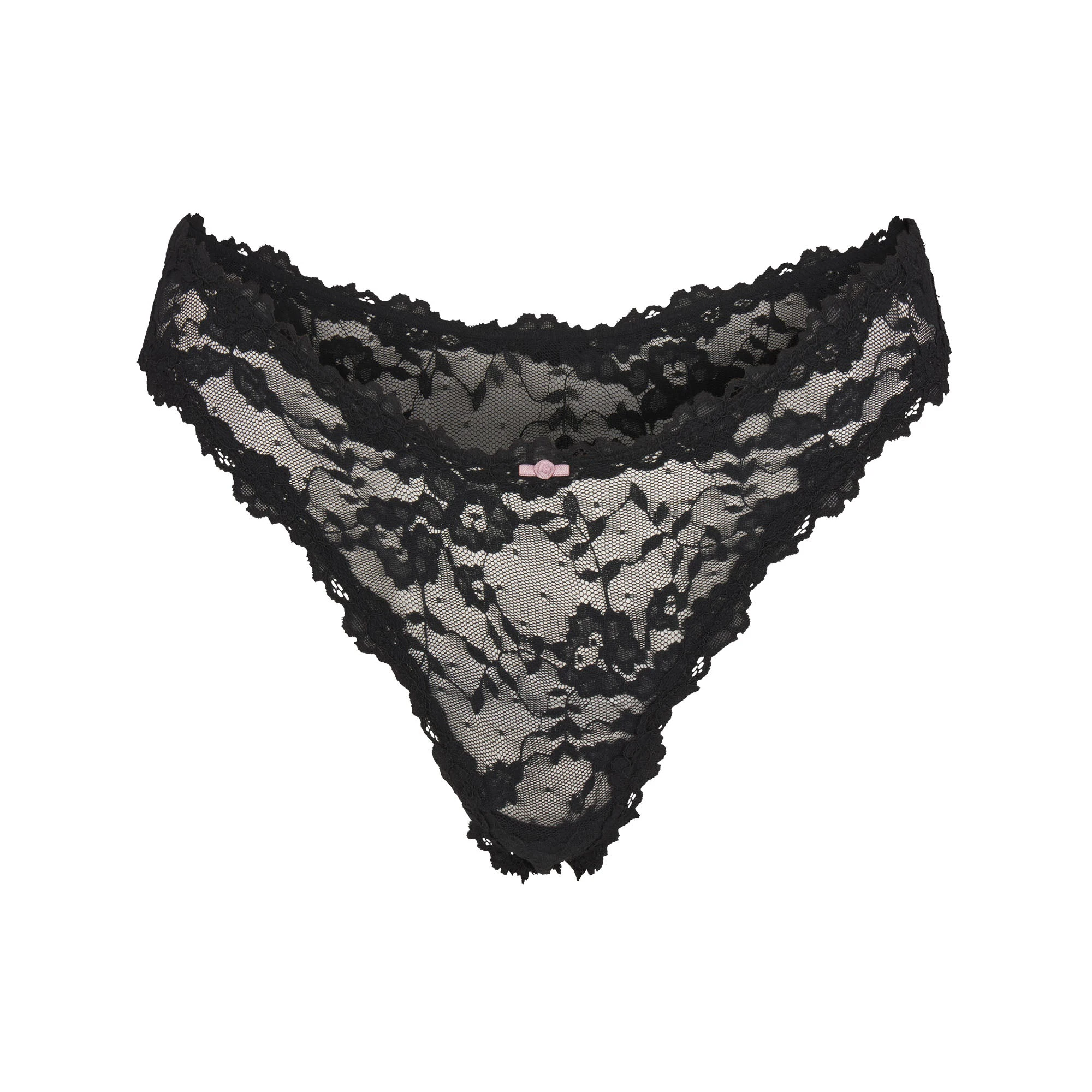 STRETCH LACE DIPPED THONG | ONYX (THONGS) FLAT ON A WHITE BACKGROUND | FLT