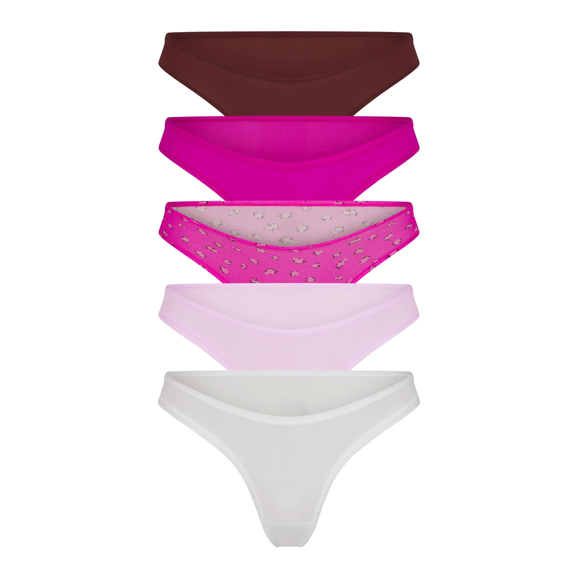 FITS EVERYBODY THONG 5-PACK | FUCHSIA MULTI (PANTY SETS, PANTIES) FLAT ON A WHITE BACKGROUND | FLT