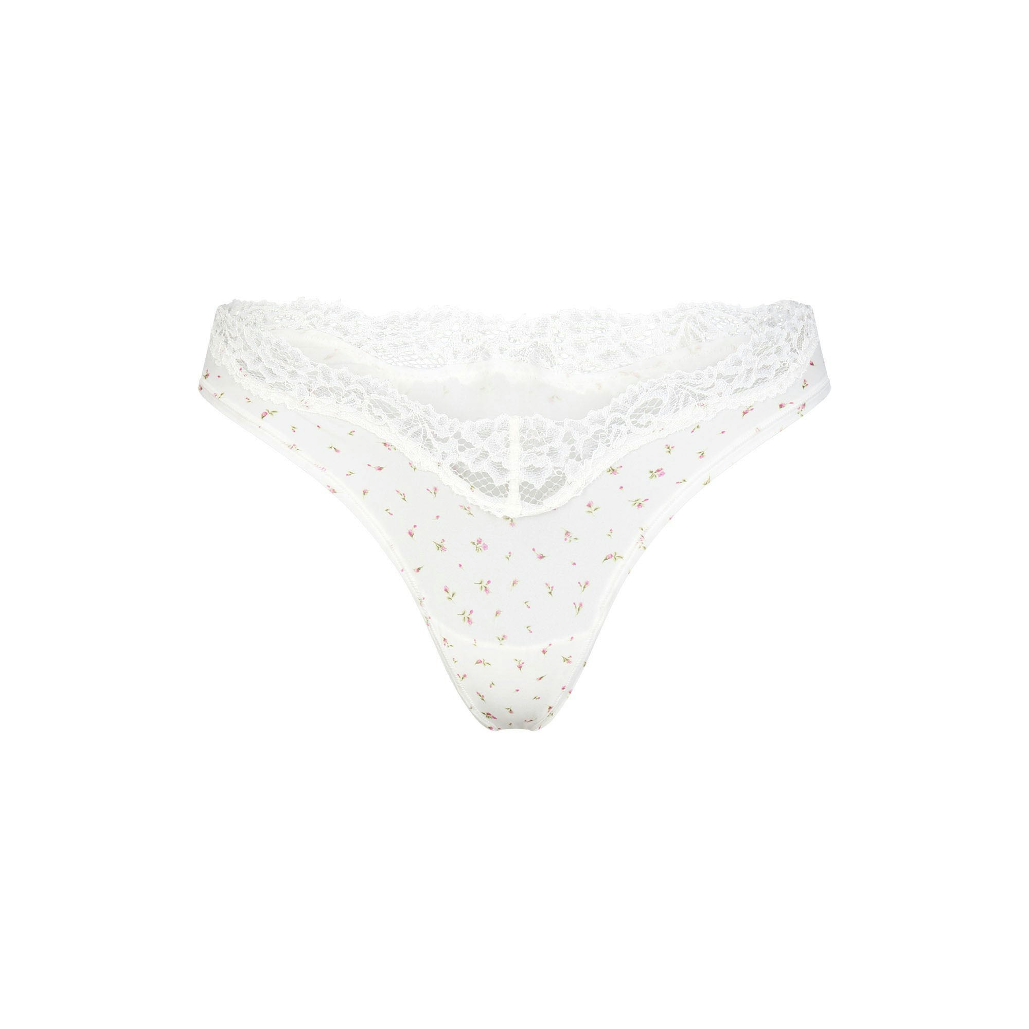 FITS EVERYBODY LACE DIPPED THONG 5-PACK | CHERRY BLOSSOM ROSEBUD MULTI FLAT ON A WHITE BACKGROUND | FLT