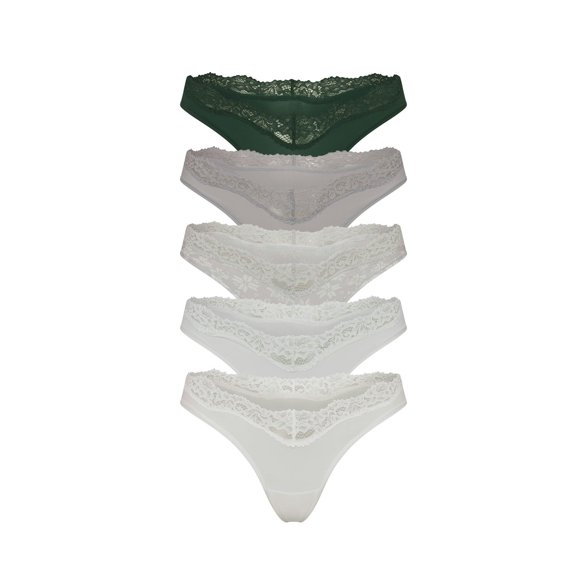 FITS EVERYBODY LACE DIPPED THONG 5-PACK | MIRRO MULTI FLAT ON A WHITE BACKGROUND | FLT