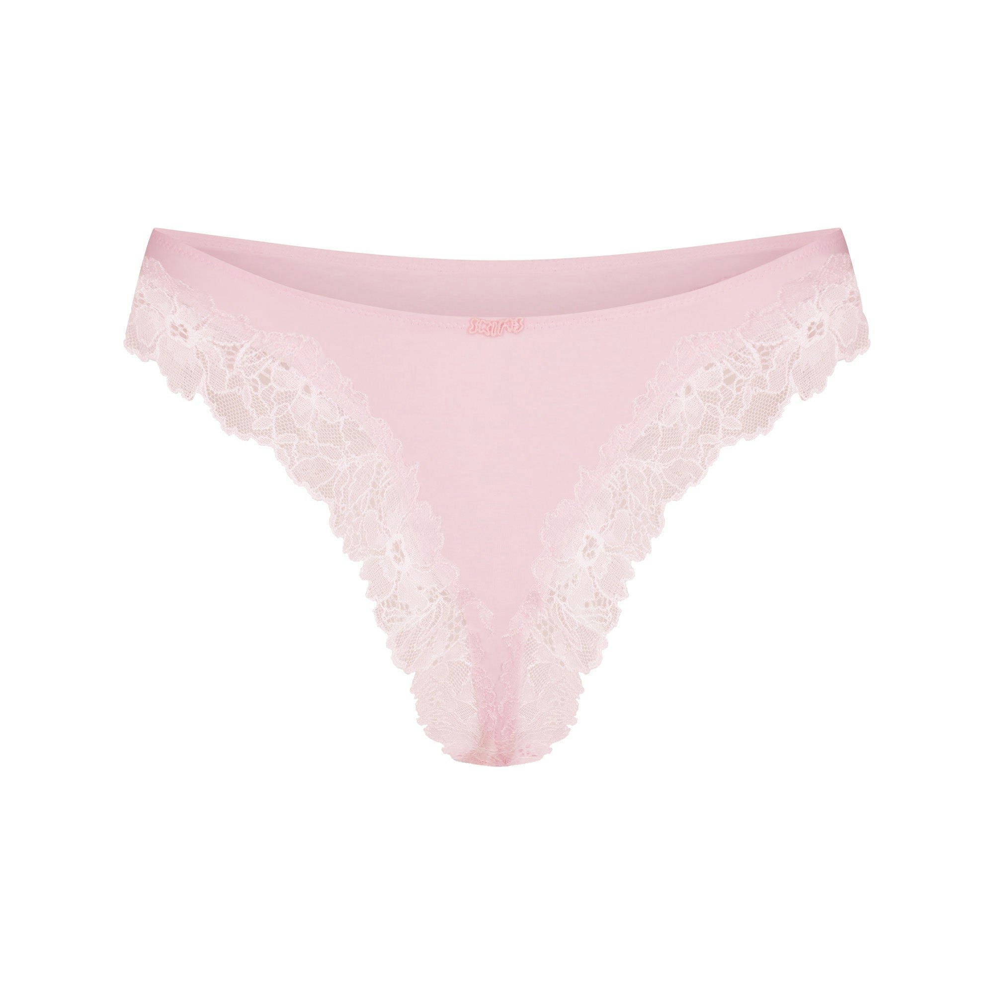 COTTON LACE DIPPED THONG | CHERRY BLOSSOM (THONGS, PANTIES) FLAT ON A WHITE BACKGROUND | FLT