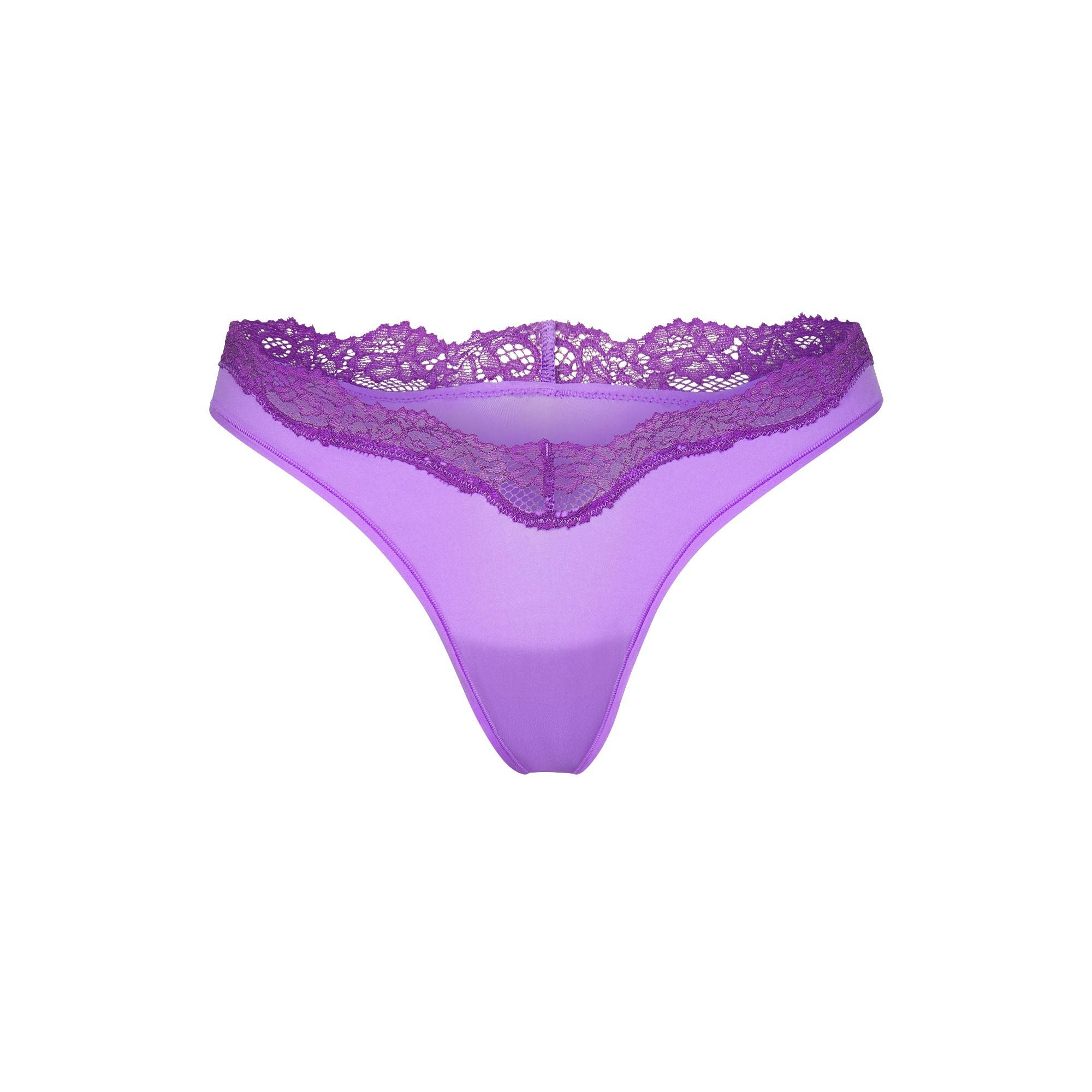 FITS EVERYBODY LACE DIPPED THONG | ULTRA VIOLET TONAL (THONGS, PANTIES) LAYS FLAT ON A WHITE BACKGROUND