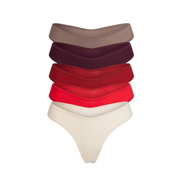 COTTON JERSEY DIPPED THONG 5-PACK | CURRANT MULTI FLAT ON A WHITE BACKGROUND | FLT @ | FOCUS: 0.9, 0.1, 0.7