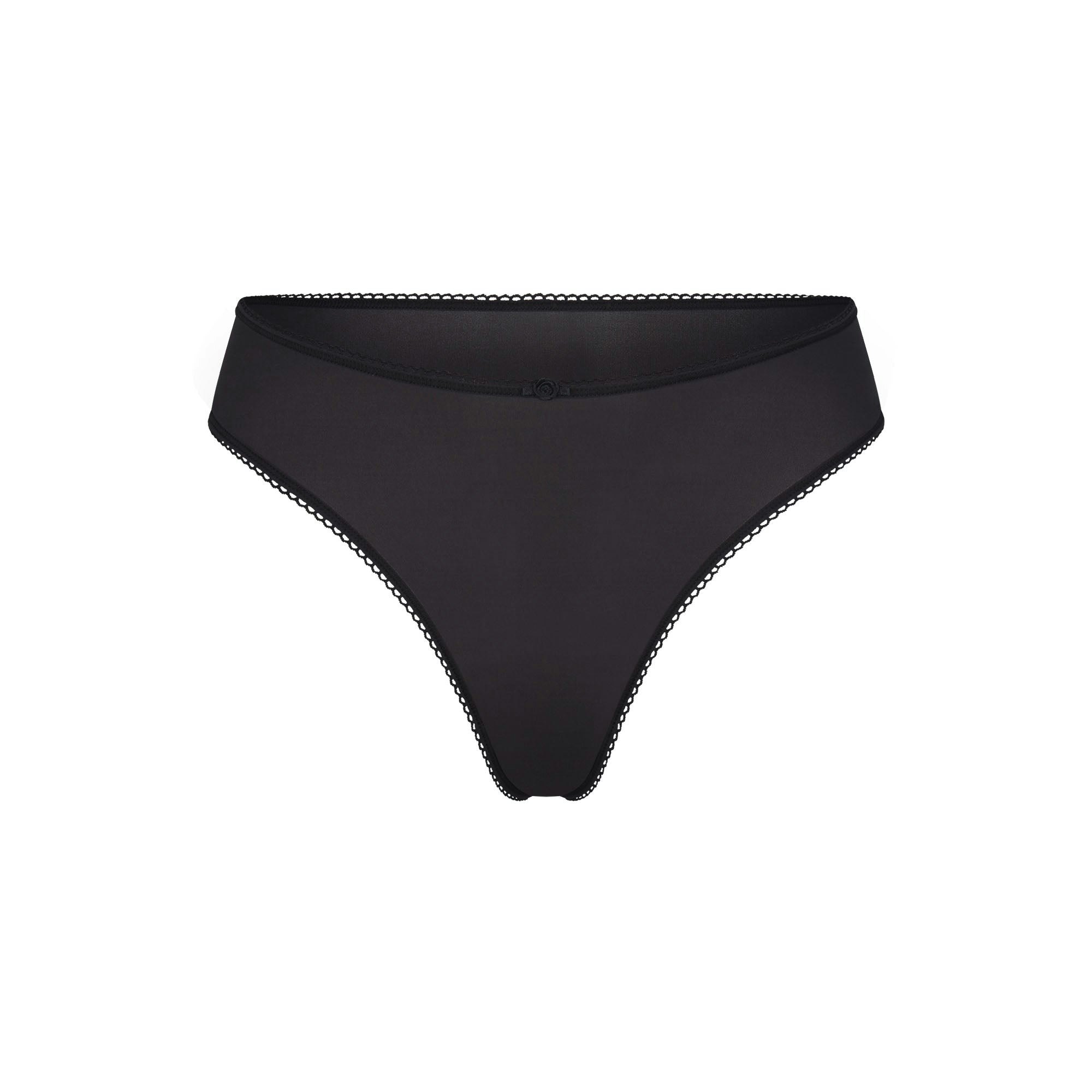 FITS EVERYBODY PICOT TRIM THONG | ONYX (THONGS, PANTIES) FLAT ON A WHITE BACKGROUND | FLT