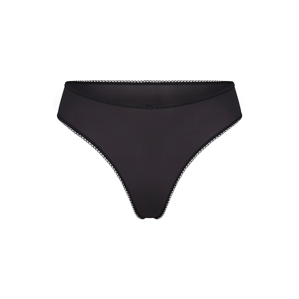FITS EVERYBODY PICOT TRIM THONG | ONYX (THONGS, PANTIES) FLAT ON A WHITE BACKGROUND | FLT