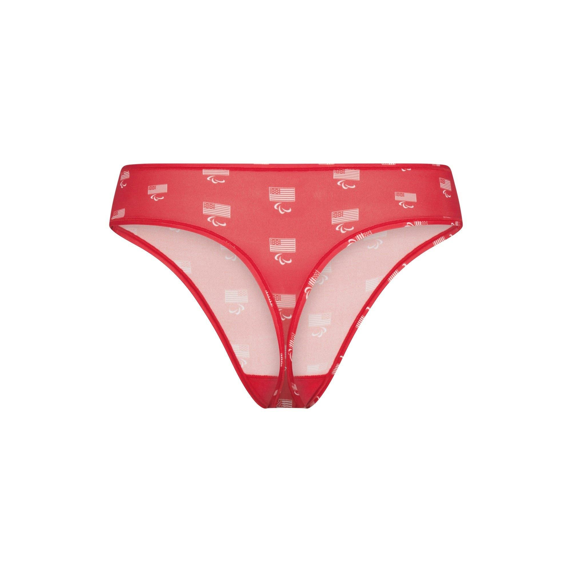 SKIMS FOR TEAM USA FITS EVERYBODY ADAPTIVE  PARALYMPIC THONG | RED FLAT ON A WHITE BACKGROUND | FLT