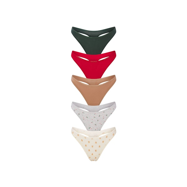 COTTON LOGO DIPPED THONG 5-PACK | SPRUCE MULTI FLAT ON A WHITE BACKGROUND | FLT  | FOCUS: 0.0, 1.0, 0.9