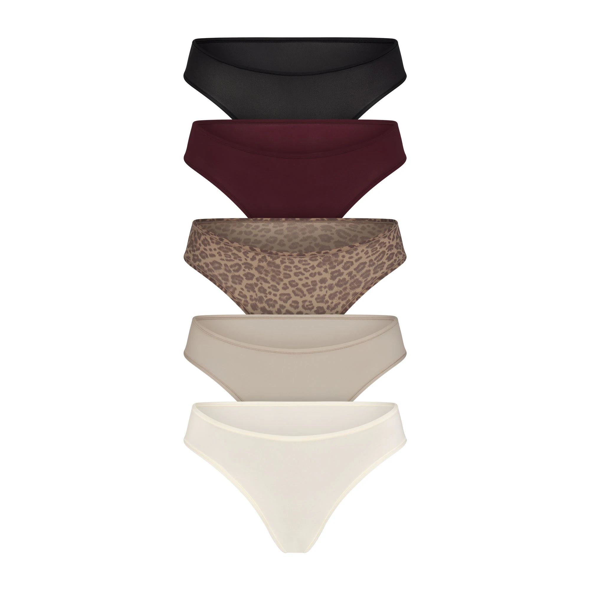 FITS EVERYBODY THONG 5-PACK | DESERT LEOPARD MULTI & LAYS FLAT ON A WHITE BACKGROUND | FLT