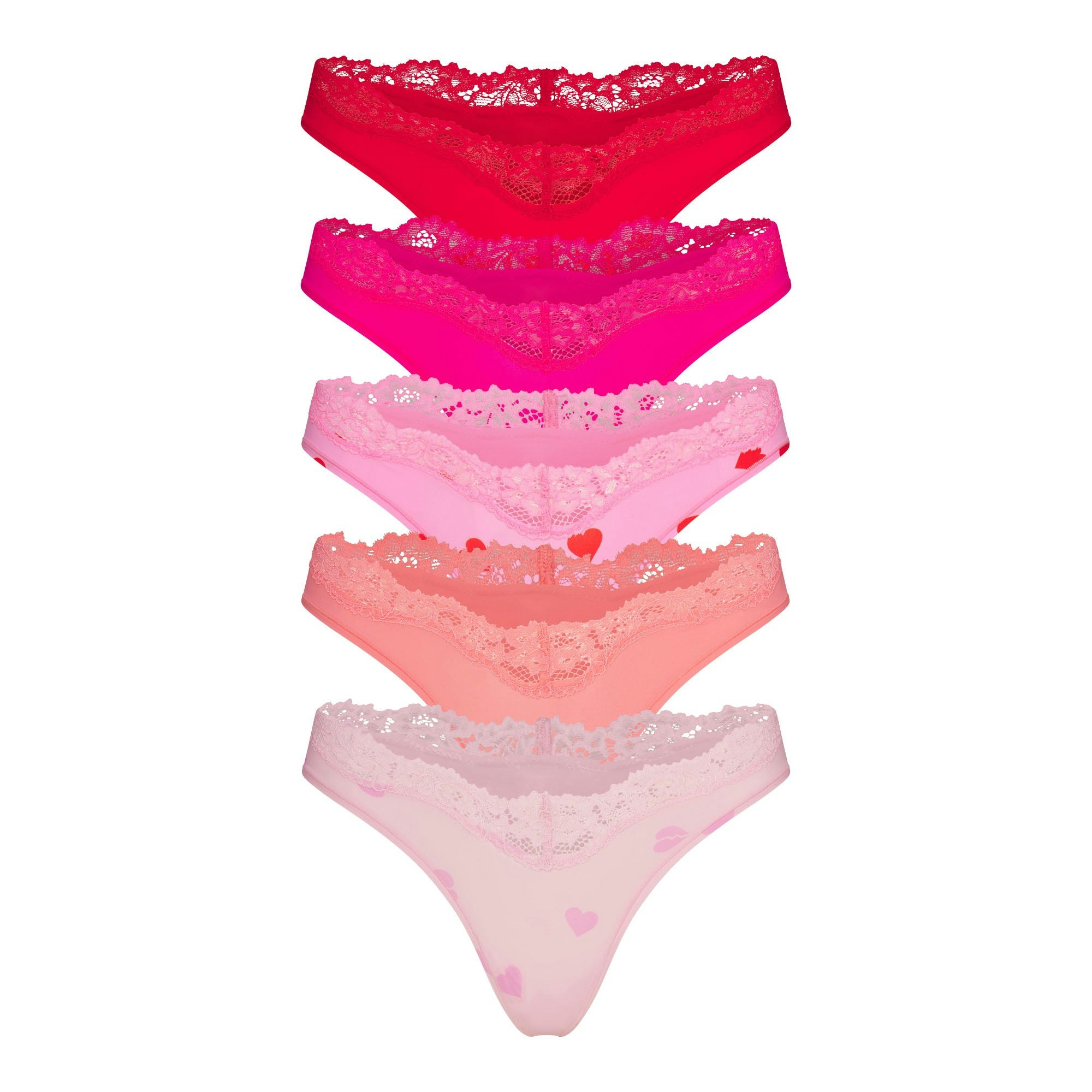 FITS EVERYBODY LACE DIPPED THONG 5-PACK | HEART BREAKER MULTI FLAT ON A WHITE BACKGROUND | FLT