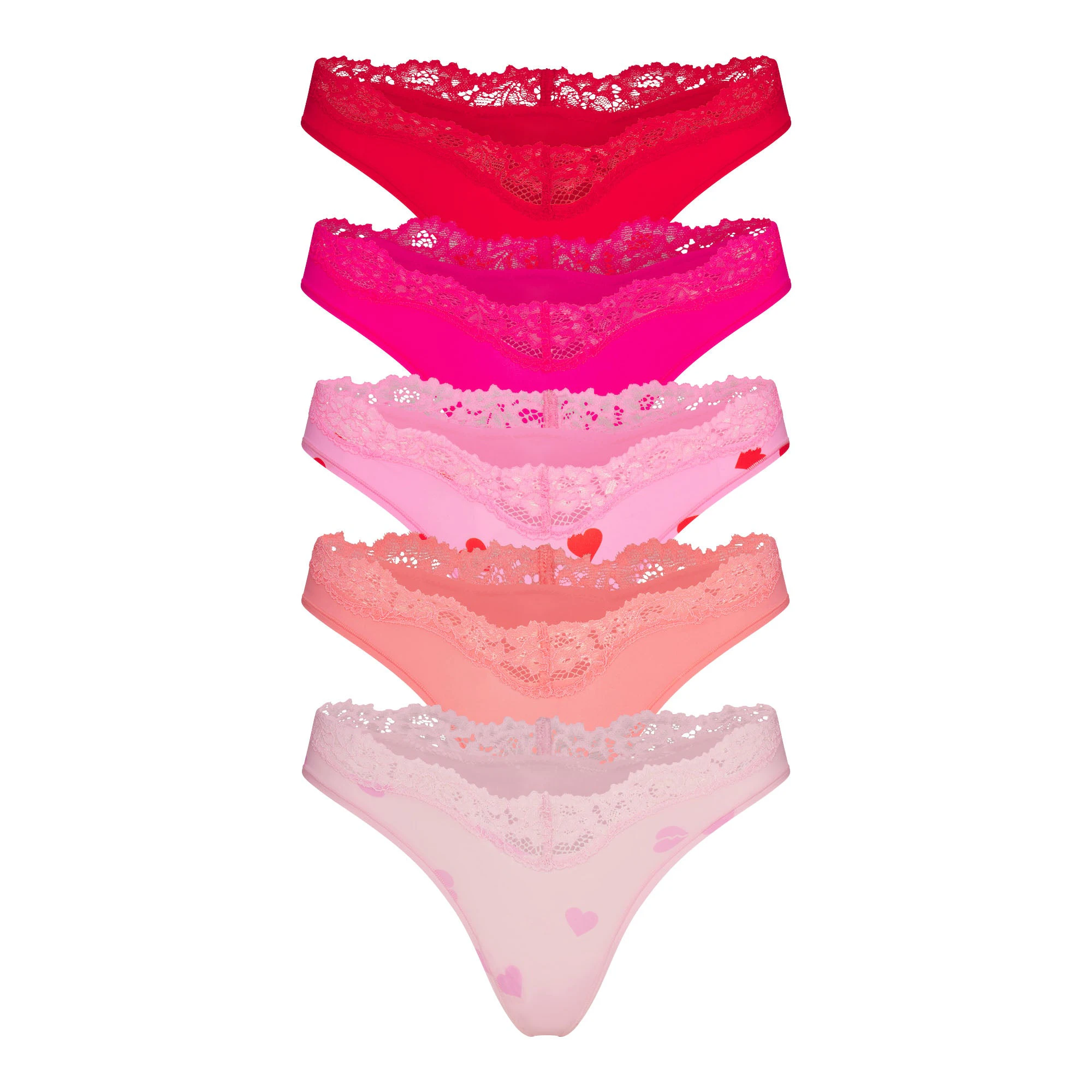 FITS EVERYBODY LACE DIPPED THONG 5-PACK | HEART BREAKER MULTI FLAT ON A WHITE BACKGROUND | FLT