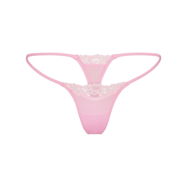 FITS EVERYBODY LACE STRING THONG | BUBBLEGUM TONAL FLAT ON A WHITE BACKGROUND @ | FLT