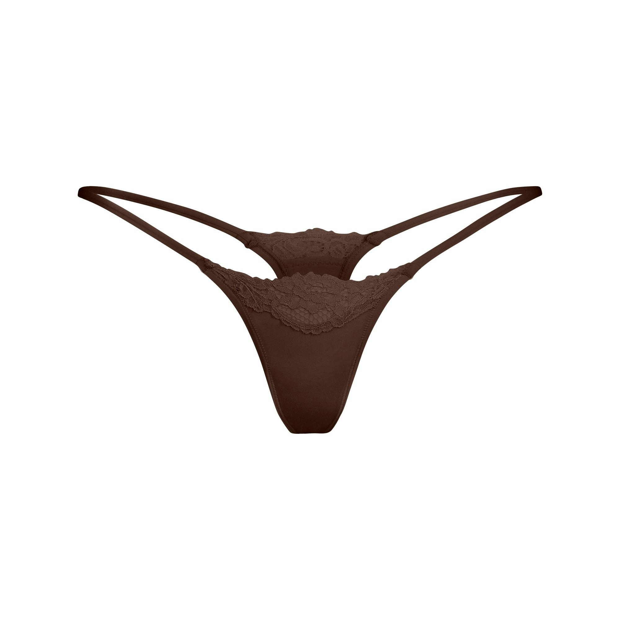 FITS EVERYBODY LACE STRING THONG | ESPRESSO FLAT ON A WHITE BACKGROUND | FLT