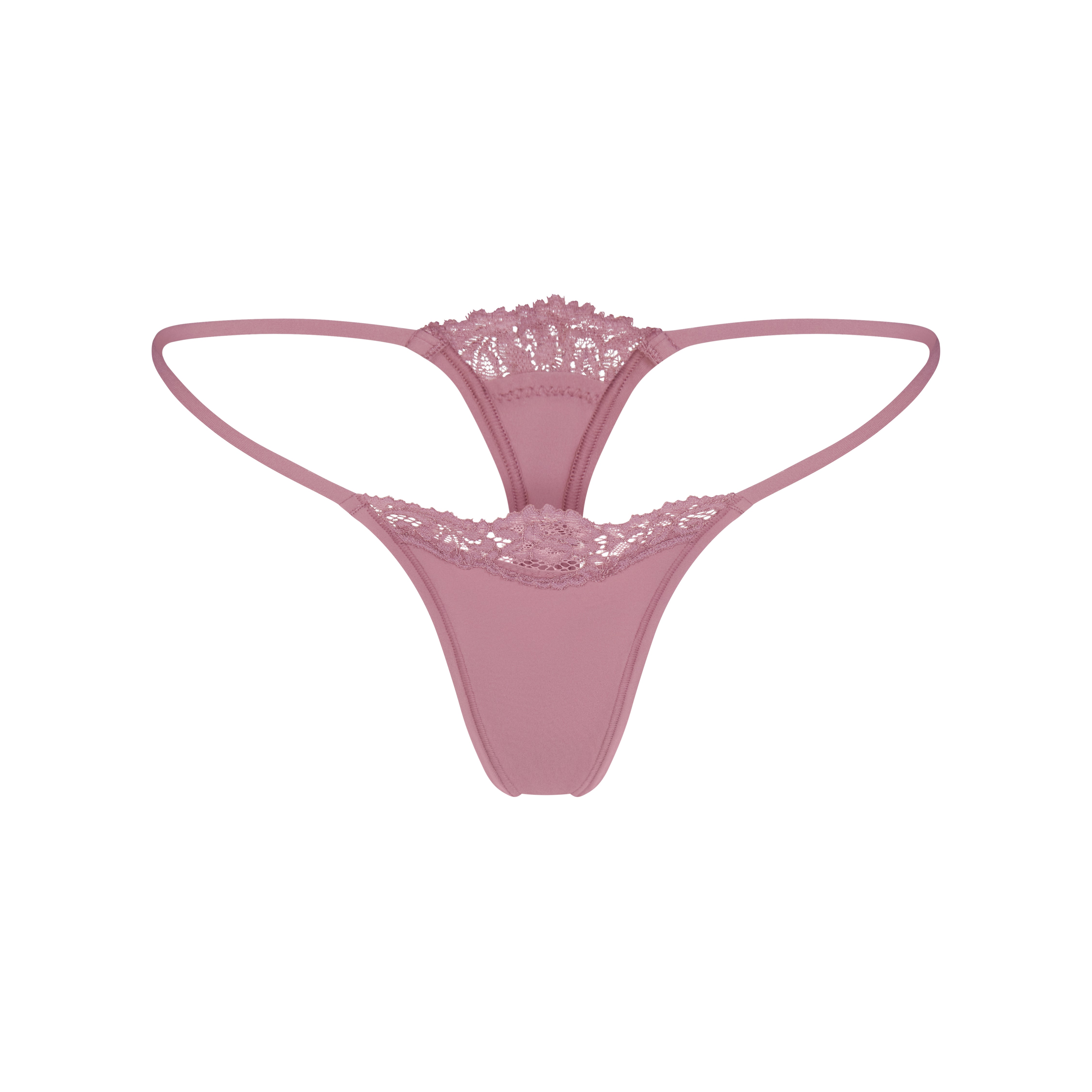 FITS EVERYBODY LACE STRING THONG | MUTED MAUVE FLAT ON A WHITE BACKGROUND | FLT